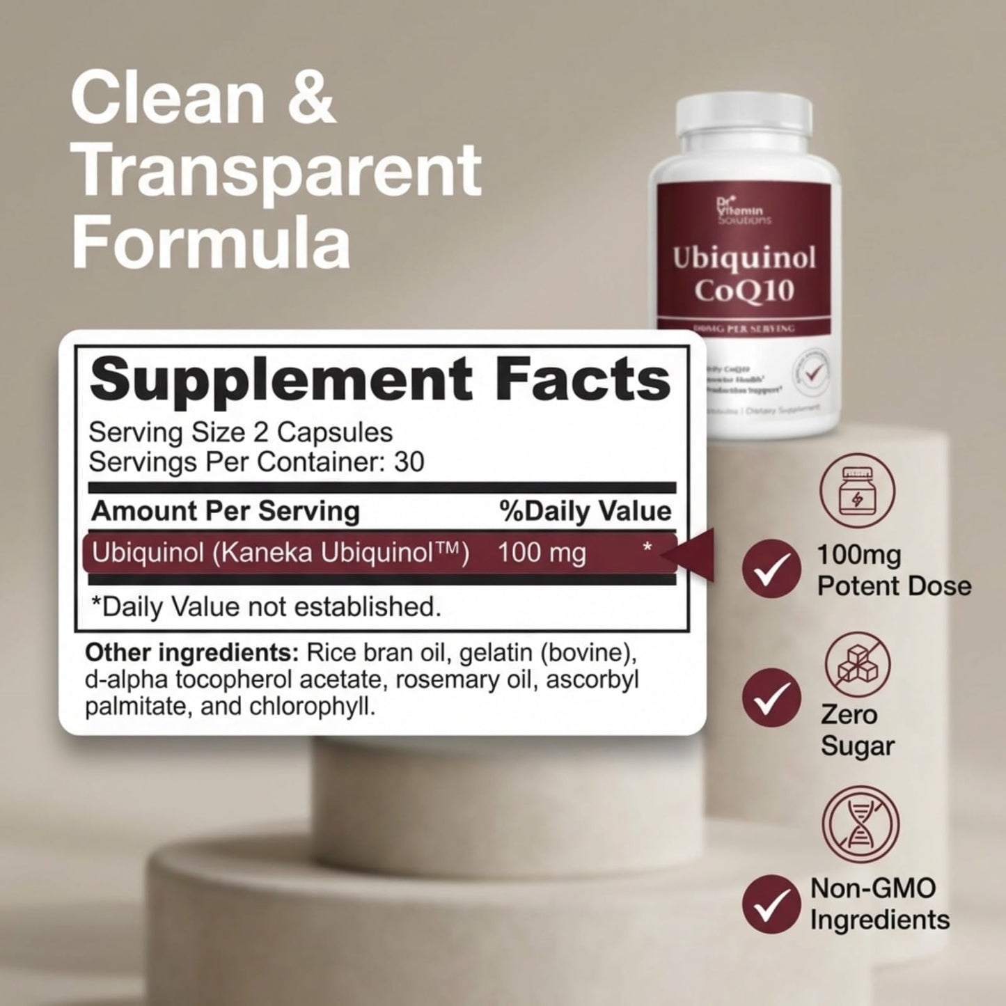 DR VITAMIN SOLUTIONS Ubiquinol CoQ10 100mg Coenzyme Q10 Active Form Softgel 60 Count