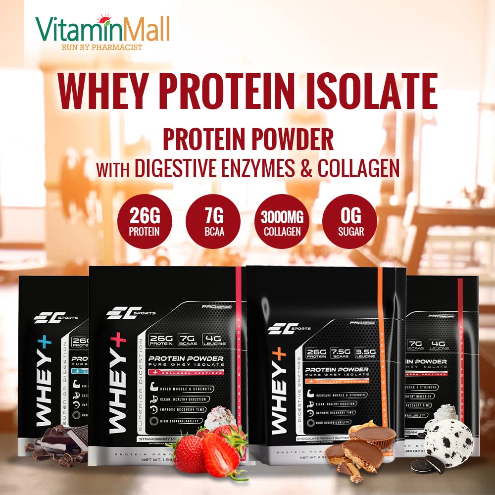 EC Sports Whey+ Protein Powder Isolate, Double Chocolate Chunk, 32 Servings
