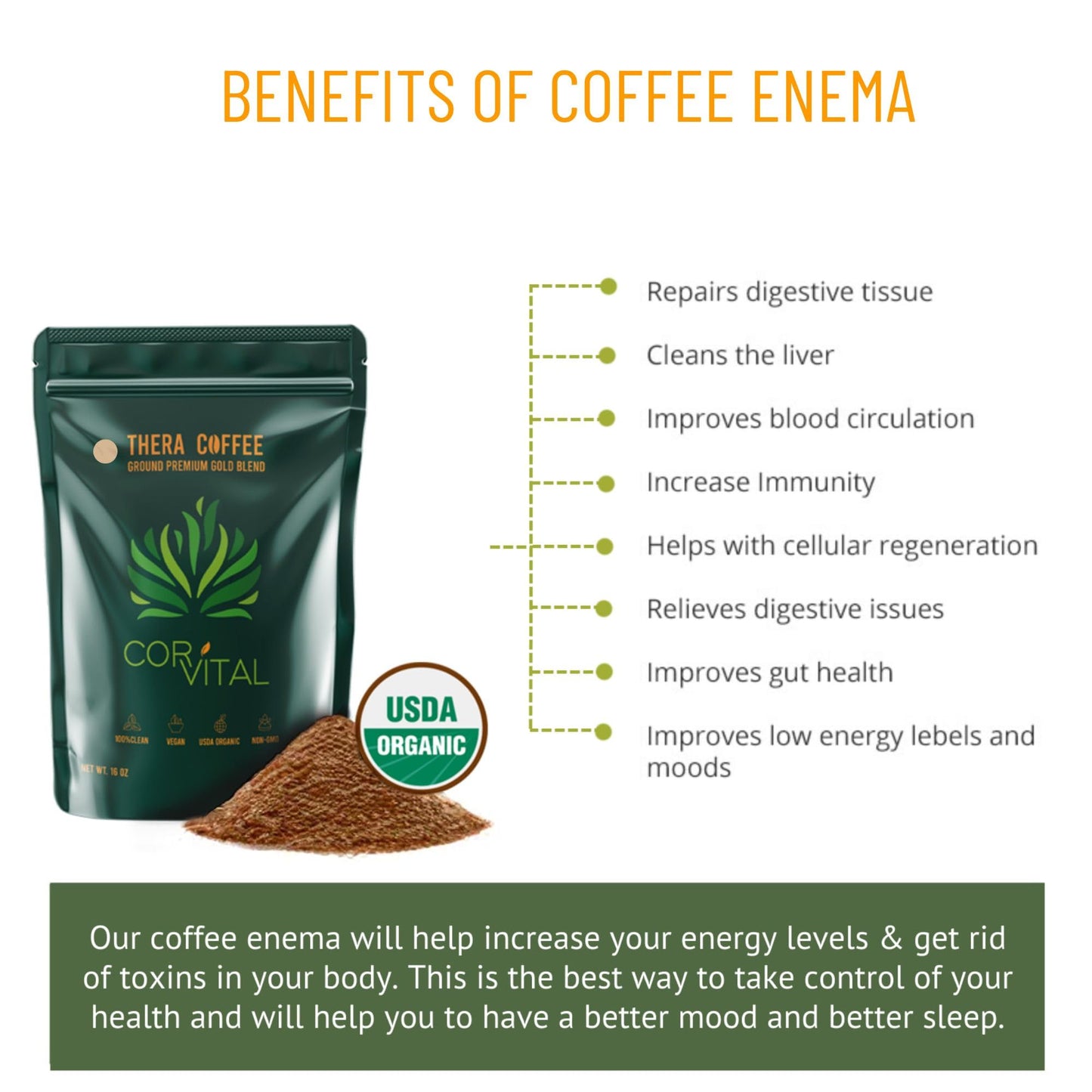 Cor-Vital Medium Roast Organic Coffee Enema Powder 16 oz