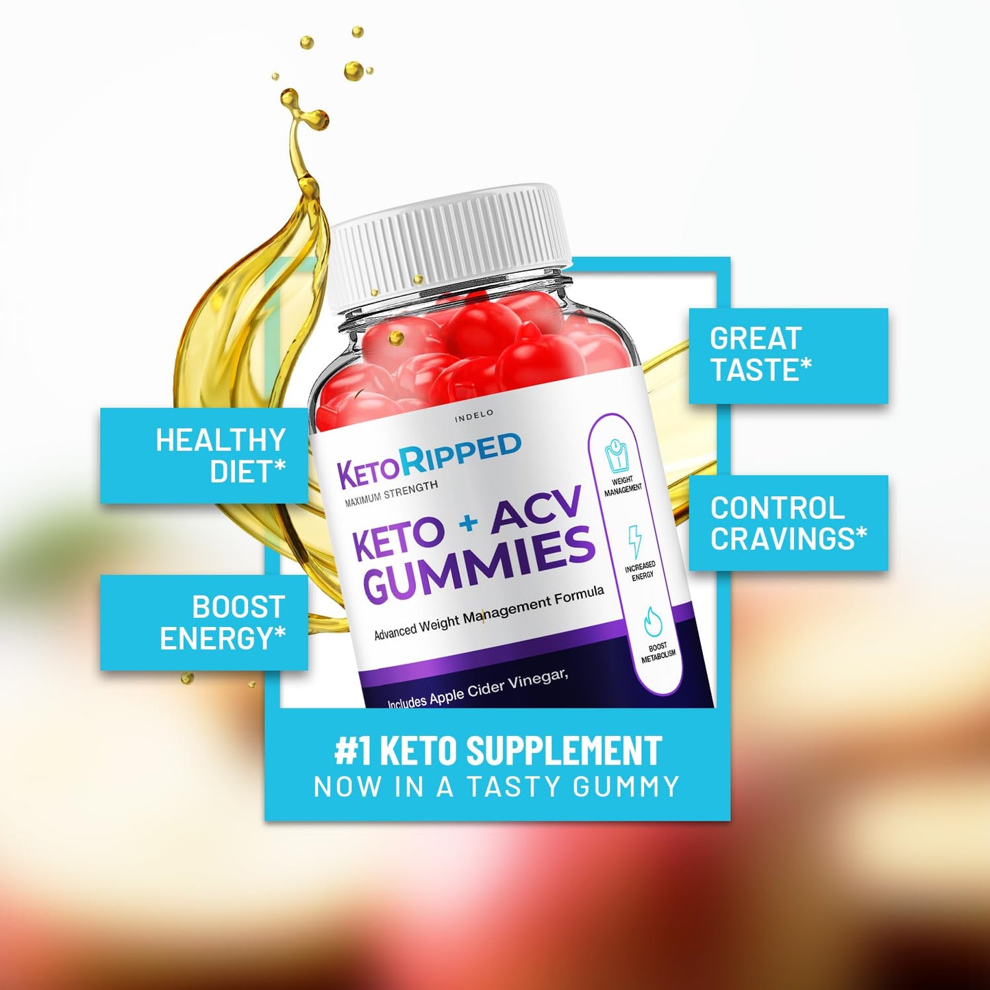 Indelo Keto Ripped ACV Gummies Extra Strength, 120 Gummies