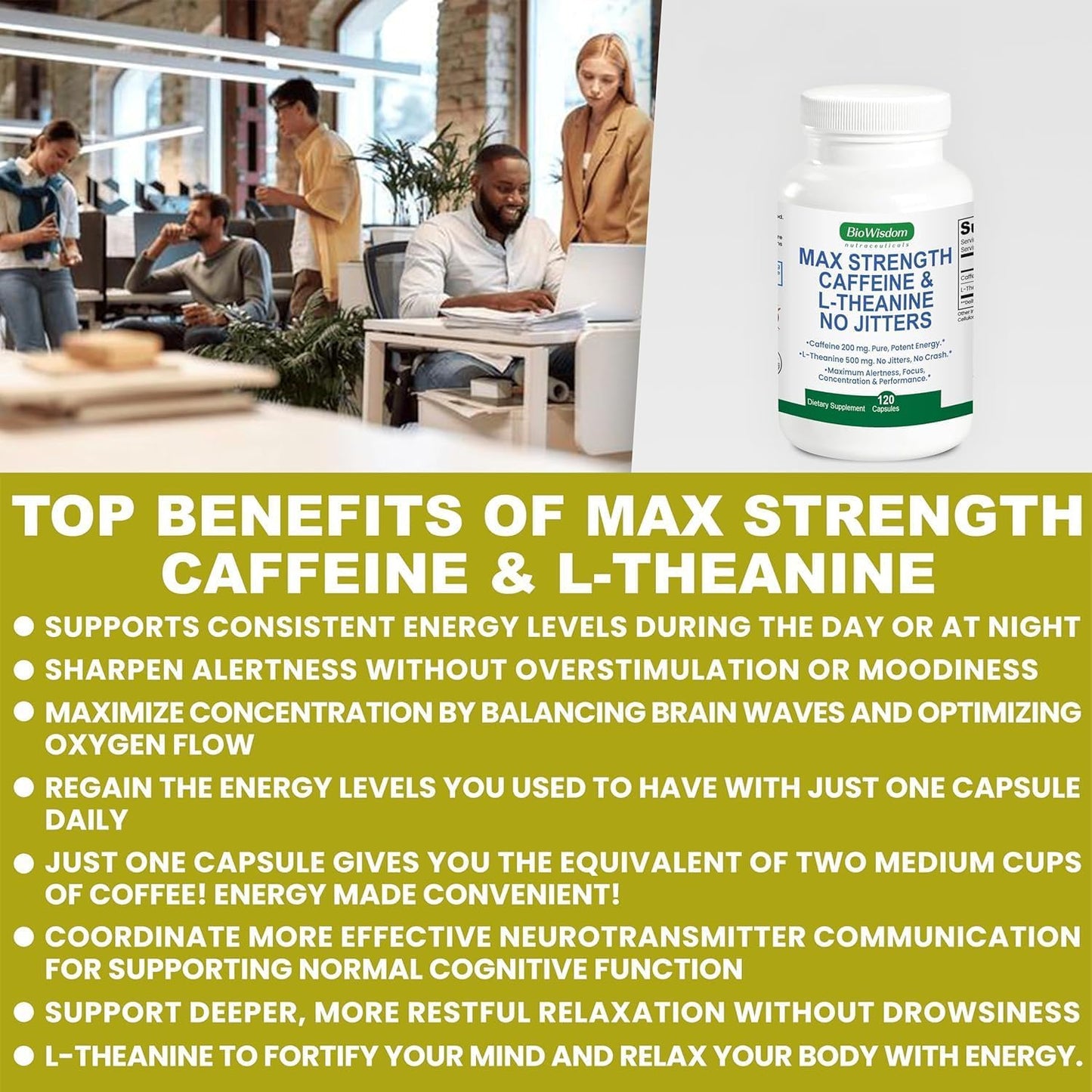 BioWisdom Nutraceuticals Max Strength Caffeine L-Theanine Capsules 240 Count