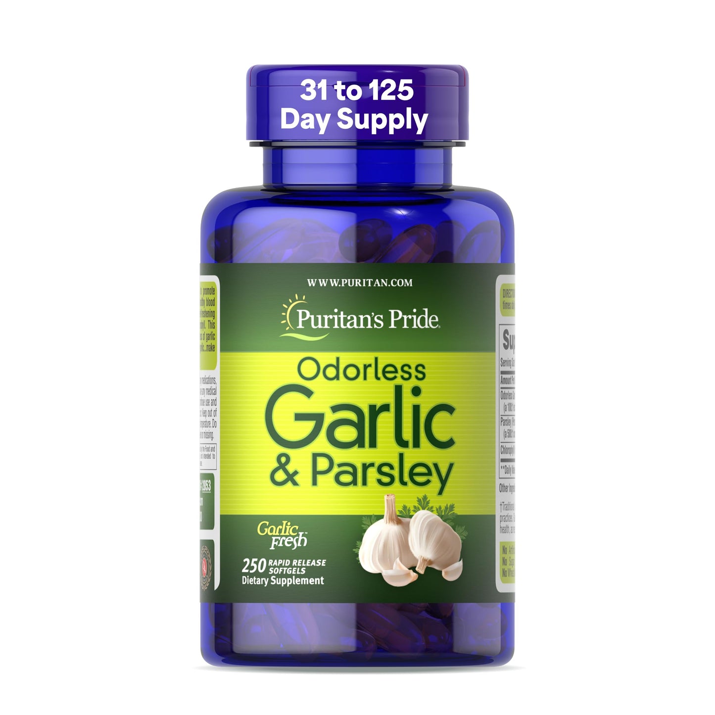 Puritan's Pride Premium Odorless Garlic 5 mg & Parsley Softgels, 250 Count