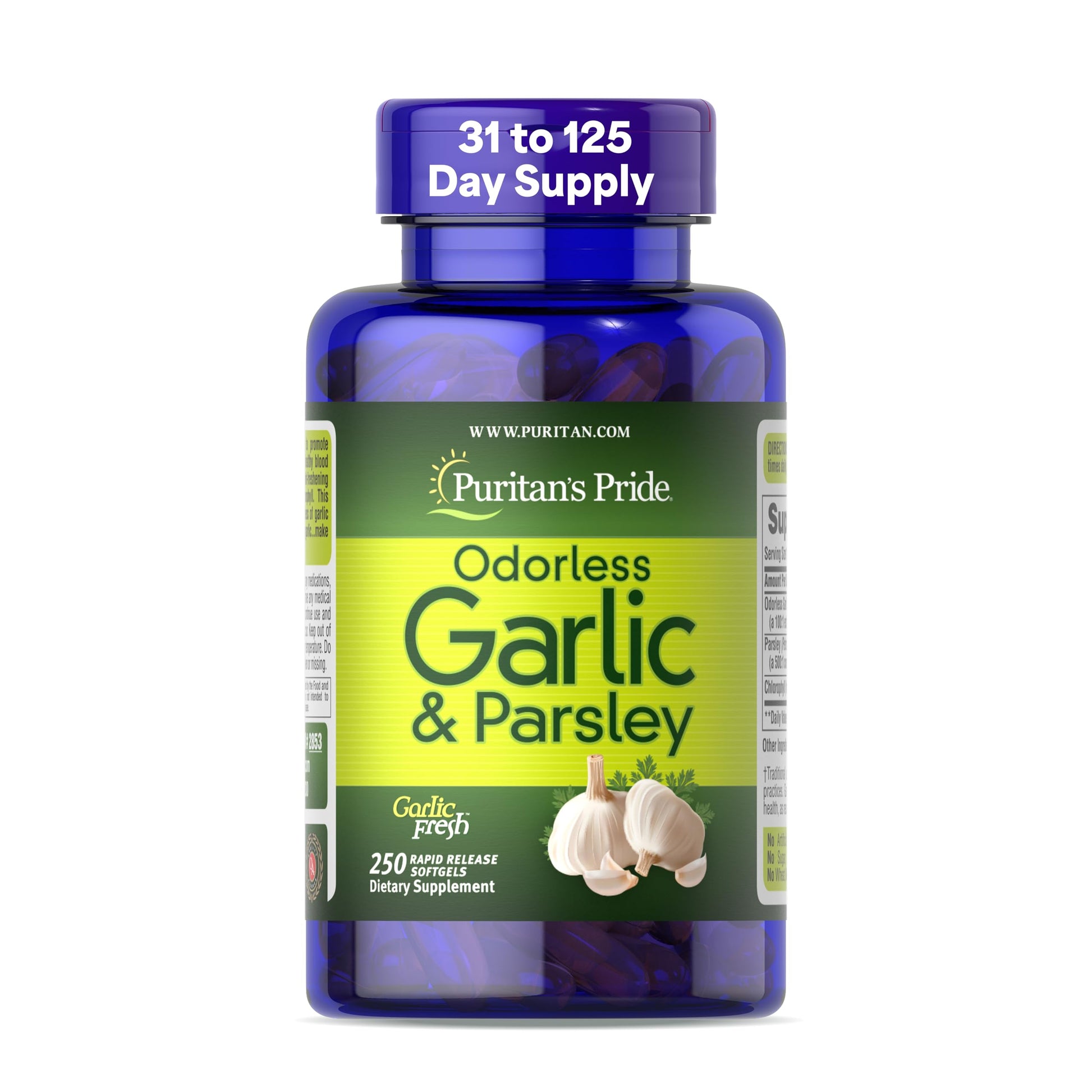 Puritan's Pride Premium Odorless Garlic 5 mg & Parsley Softgels, 250 Count