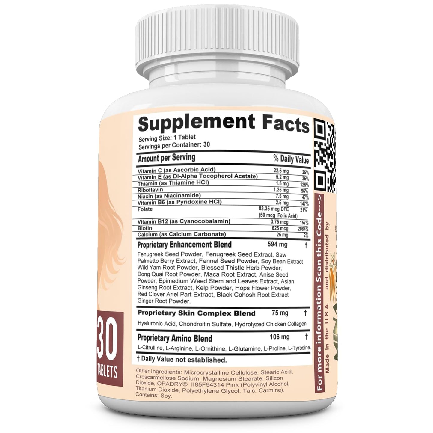 MINANATURALS VELVIRA Feminine Wellness Support Supplement for Women Herbal Rejuvenation Formula with Vitamins, Amino Acids & Collagen 30 Tablets