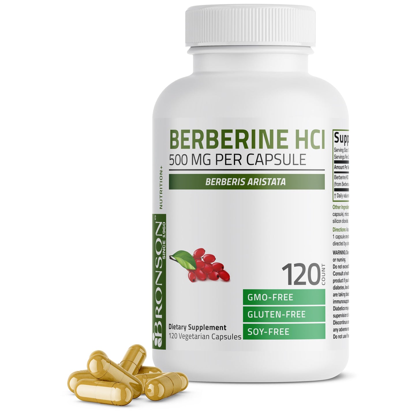 Bronson Berberine HCl 500 mg Capsule, 120 Count