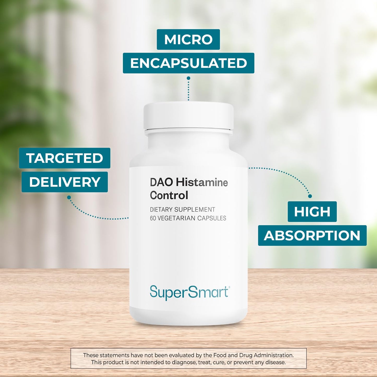 Supersmart DAO Histamine Control High Potency Micro-Encapsulated Pea Sprouts DAO Enzyme Enhanced With Quercetin & Vitamin C Diamine Oxidase Supplement | Vegan, 60 Capsules