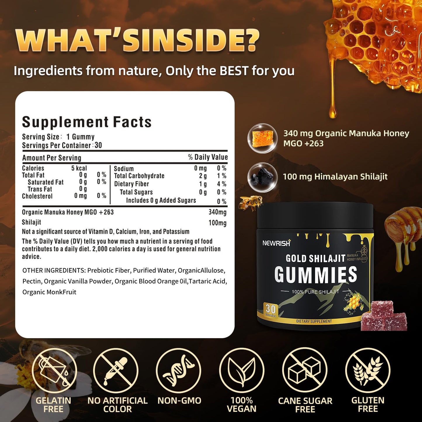 Newrish Shilajit Gummies, 30 Count