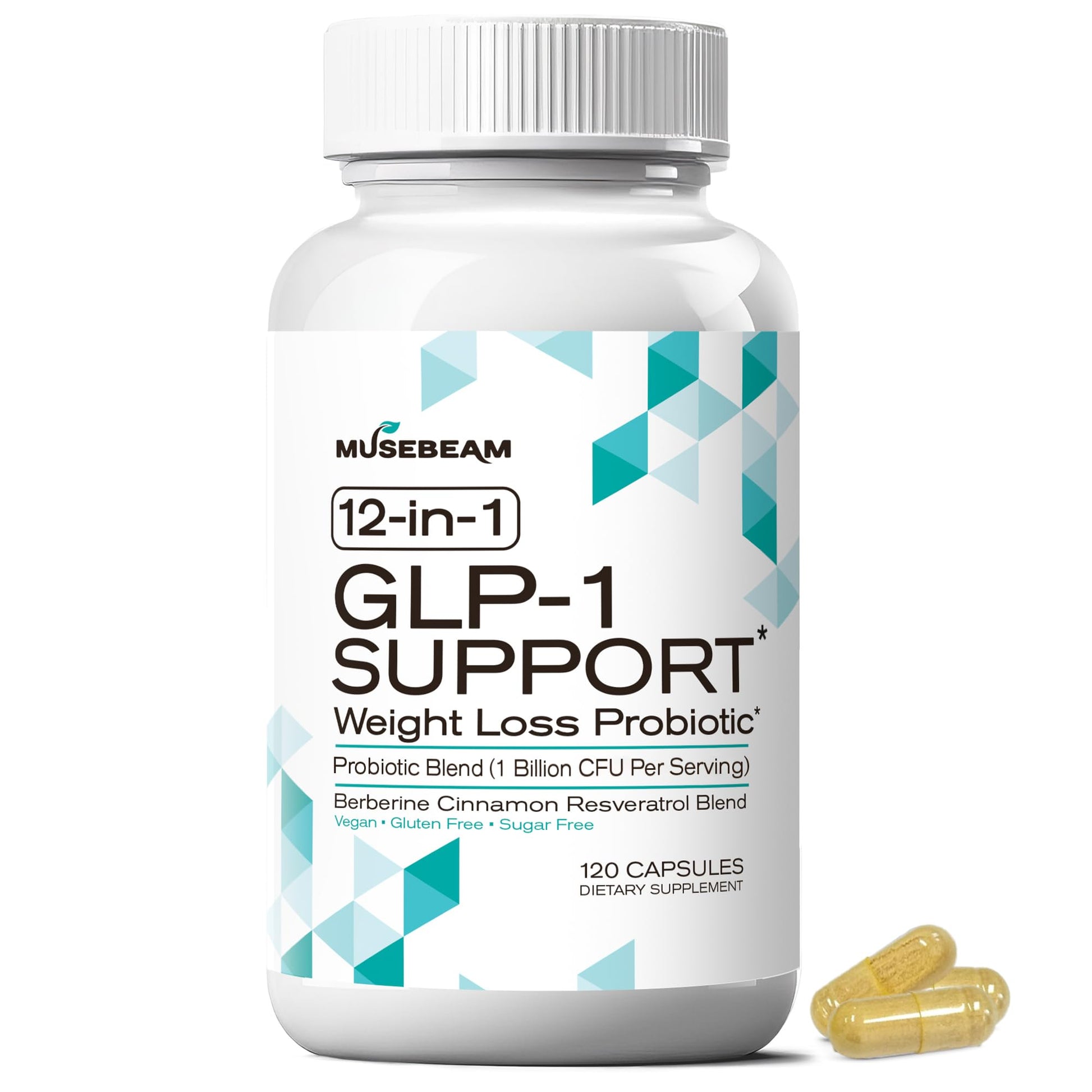 musebeam Probiotic Weight Loss Support Supplement GLP1 Appetite Suppressant with Berberine Capsule, 120 Count