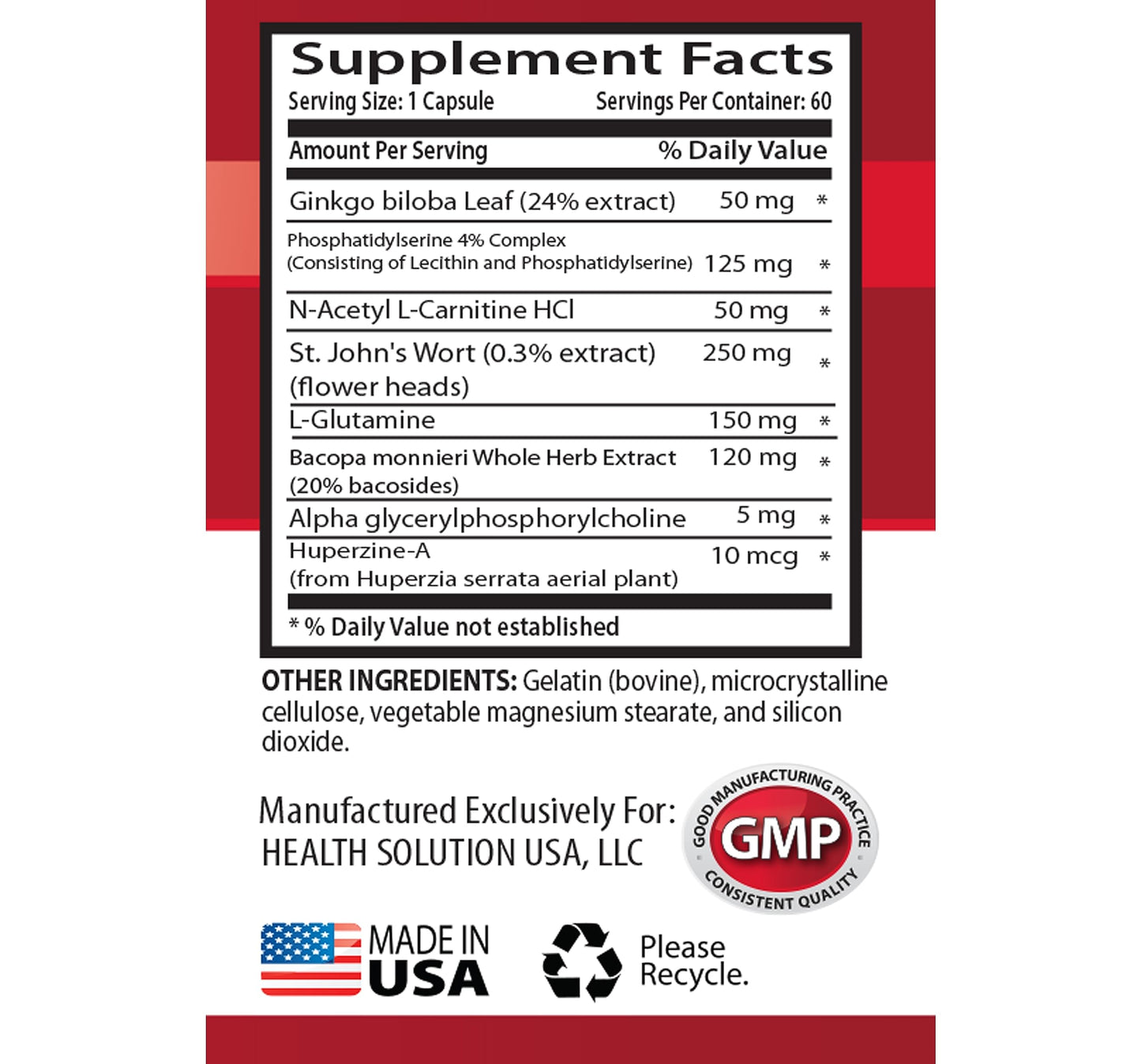Health Solution Prime Brain and Memory Booster Capsules 120 Count