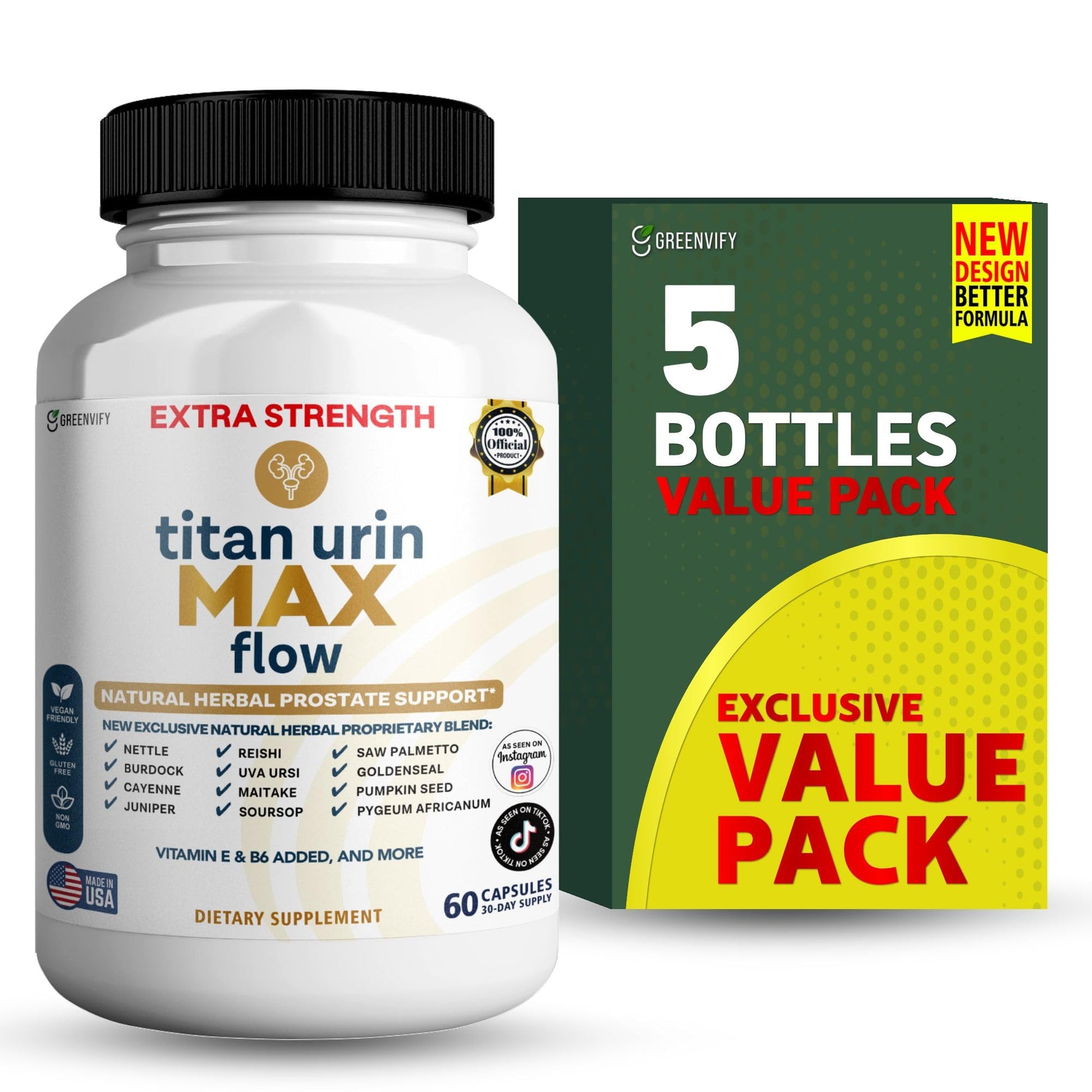 GREENVIFY Titan Urin Max Flow Natural Prostate Supplement Capsules, 300