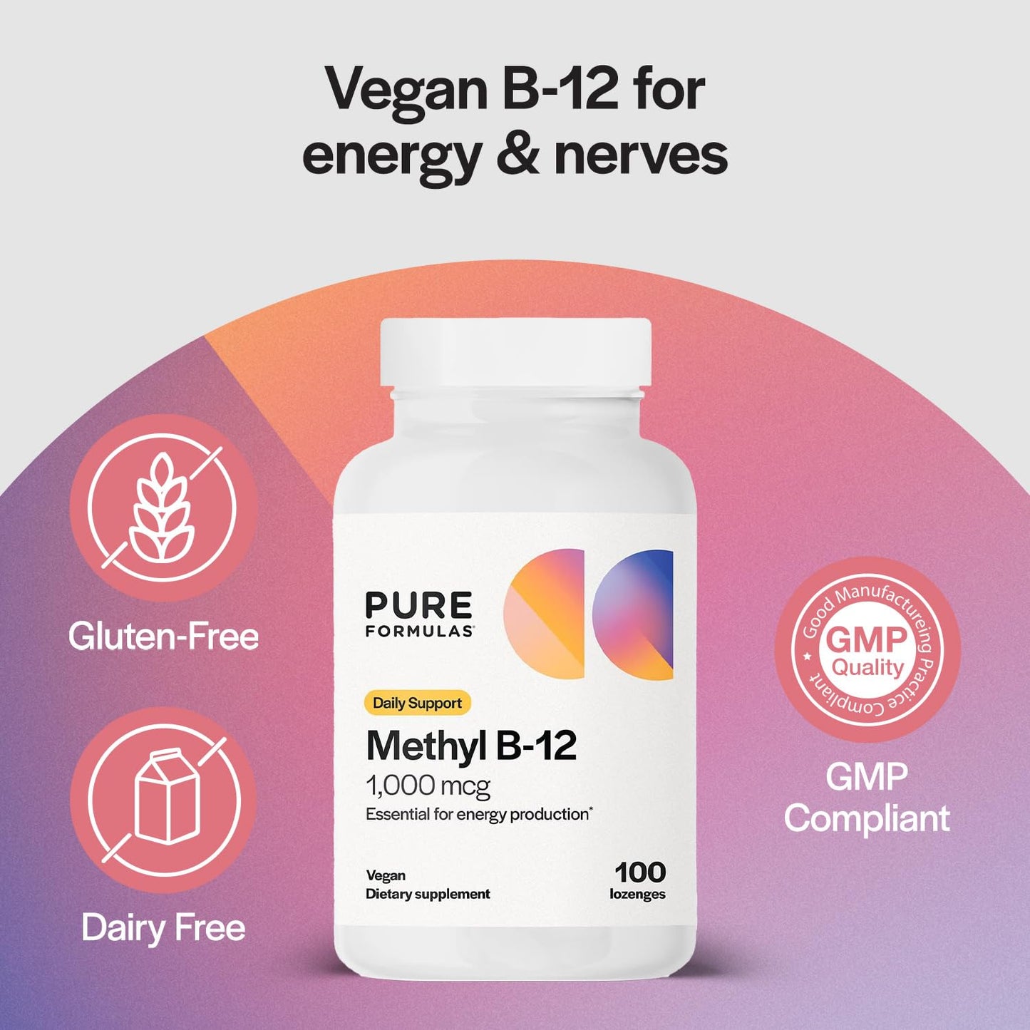 PureFormulas Methyl B12 Lozenges for Energy Boost & Nervous System Support Softgel 100 Count