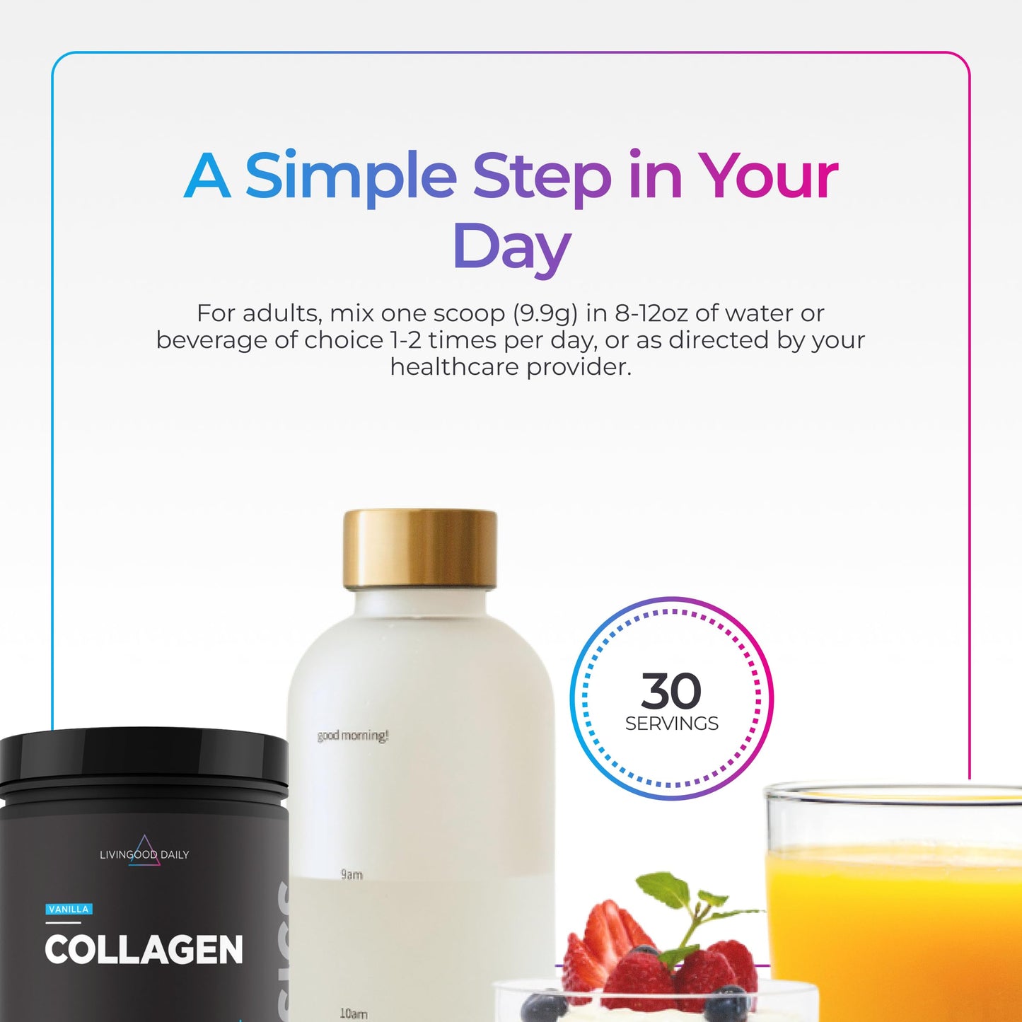 Livingood Daily Vanilla Collagen Peptides Powder 10.5 Ounce