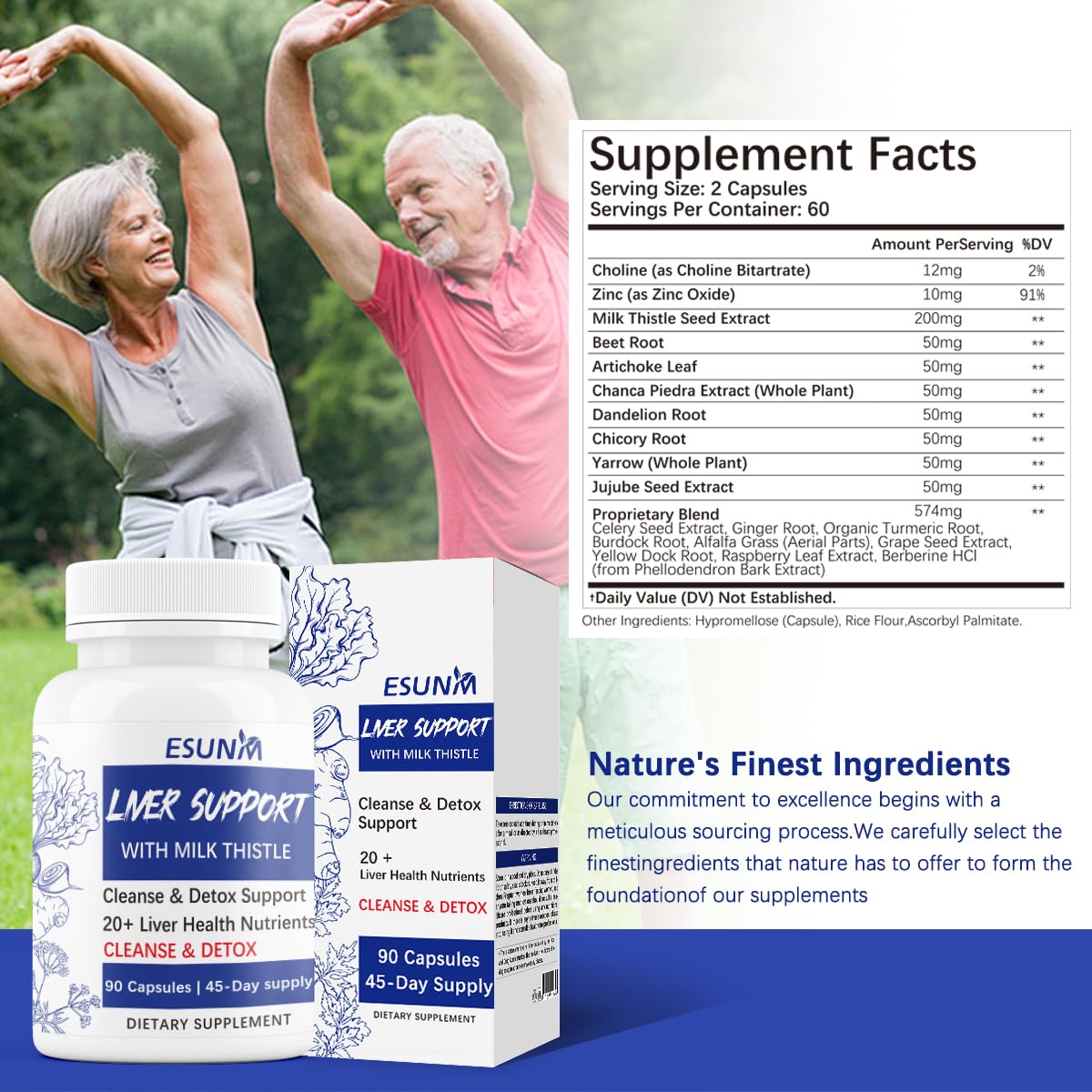 ESUNM Advanced Liver Cleanse Support Supplement – Milk Thistle Liver Detox with Silymarin, Dandelion, Artichoke, Beetroot & Choline Capsule 60 Count