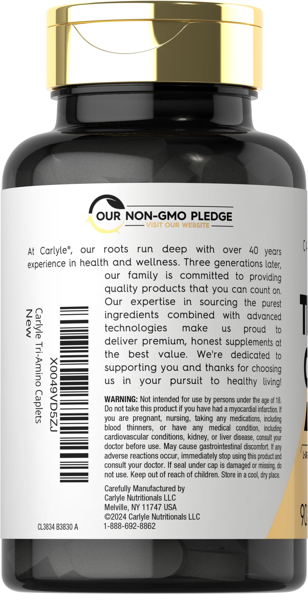 Carlyle Tri-Amino L-Arginine L-Ornithine L-Lysine Supplement 90 Caplets