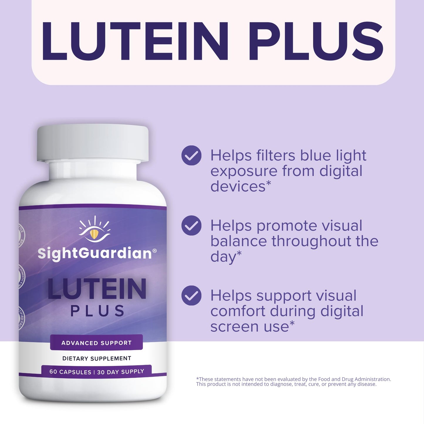 Focus Vision Supplements Sight Guardian Lutein Plus Eye Vitamin Supplement for Blue Light Capsule 60 Count