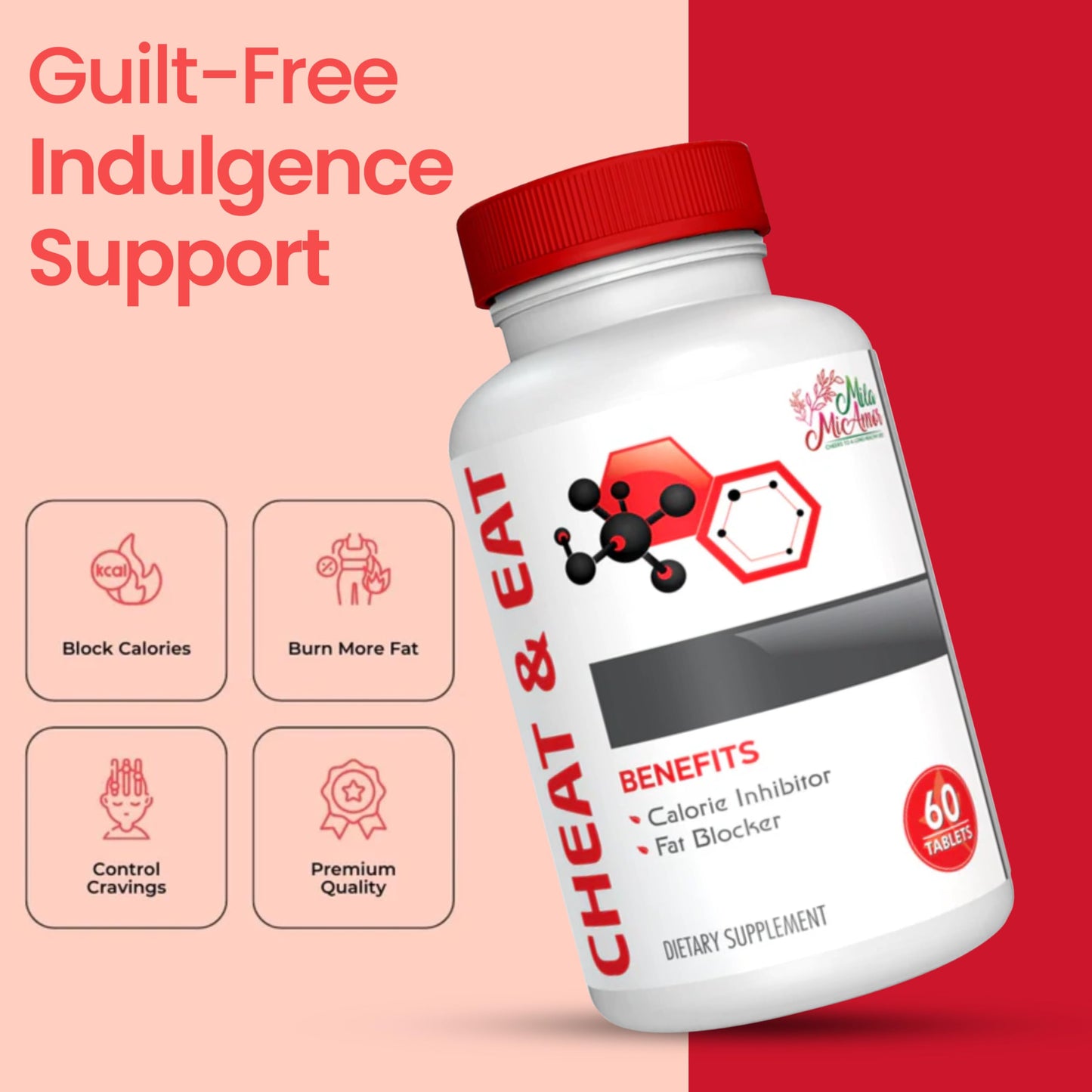 Mila Miamor Cheat & Eat – Caffeine-Free Craving & Digestive Support Formula, Non-GMO, 60 Capsules