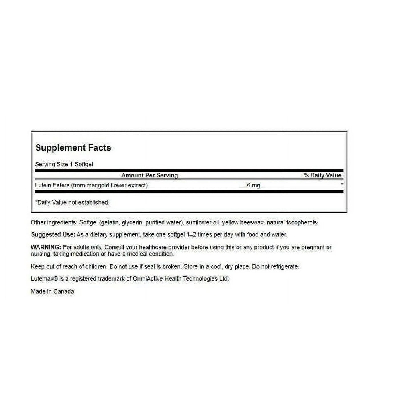 Swanson Lutein Esters Featuring Lutemax 6 mg Softgels 100