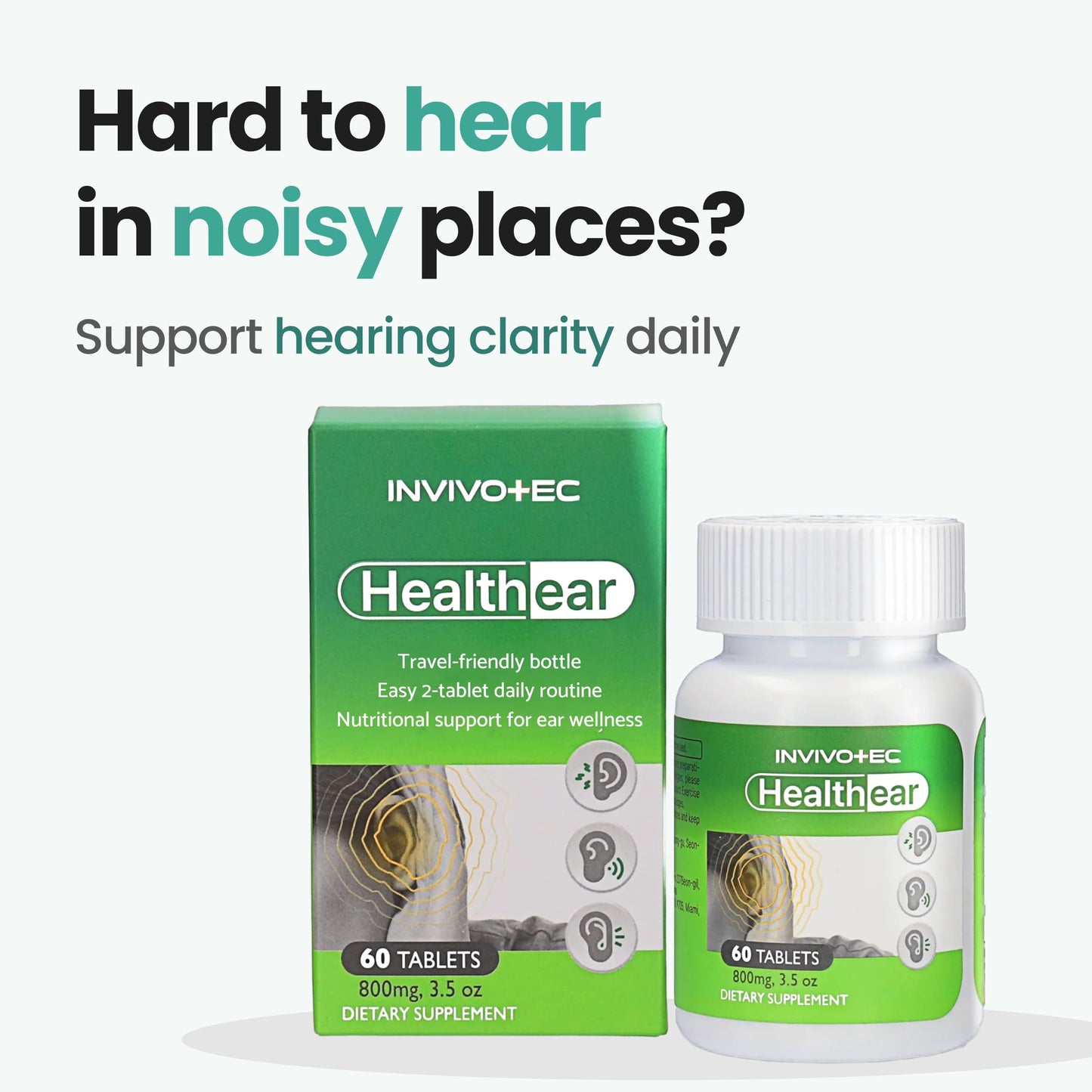 invivotec Hearing Support Supplement for Clarity & Ear Health with Magnesium, B6 & Patented Botanical Complex 60 Tablets