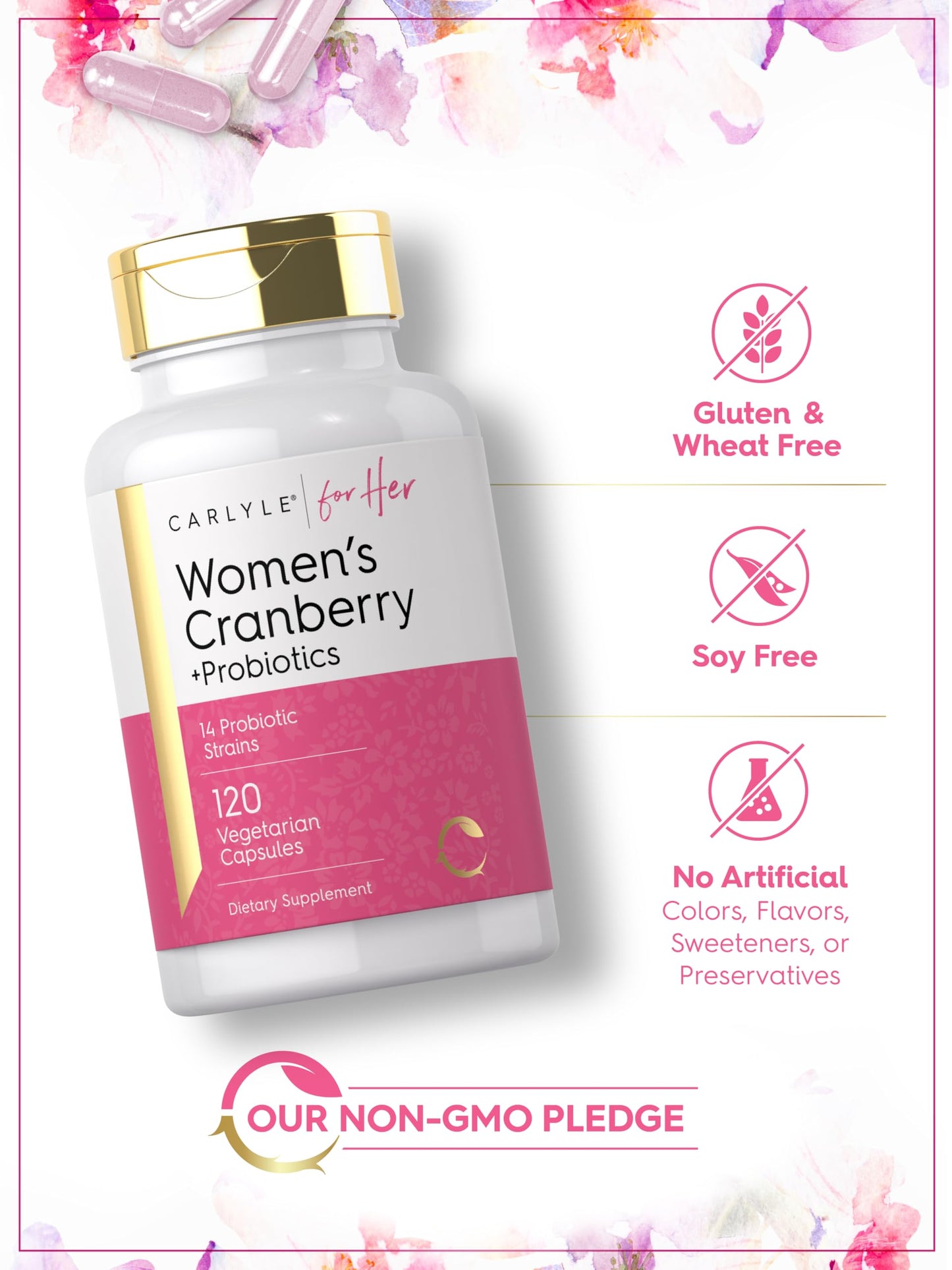 Carlyle Women's Cranberry Plus Probiotics Capsules 120 Count
