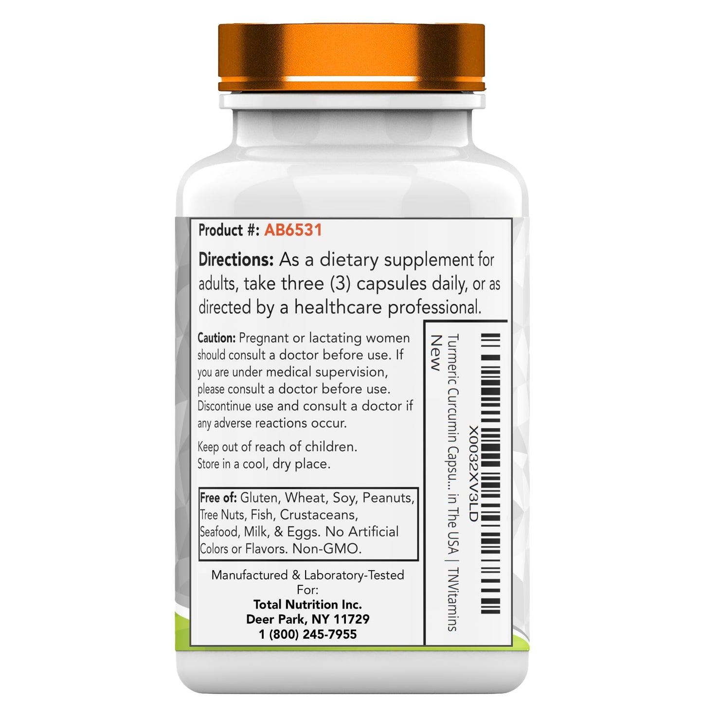tnvitamins Turmeric Curcumin Capsules with Black Pepper 3000 MG, Extra Strength Golden Turmeric Curcumin Supplement, Non-GMO, 120 Capsules