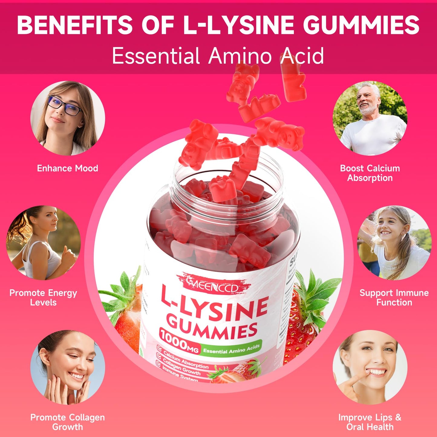 MEENCCD L-Lysine 1000mg Gummies, 60 Count