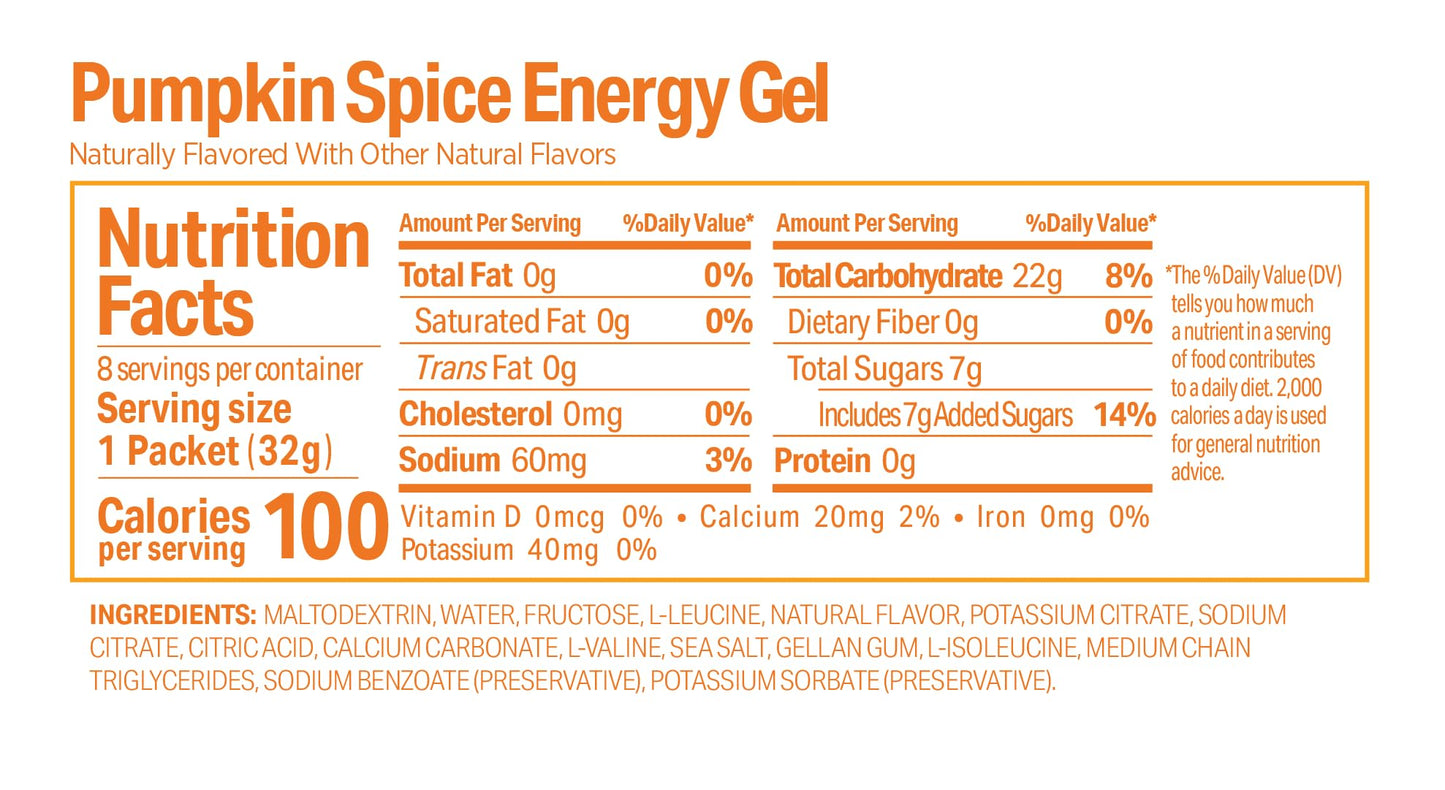 GU Energy Original Sports Nutrition Energy Gel, Vegan and Dairy-Free On-the-Go Energy for Any Workout, Pumpkin Spice, 8-Count