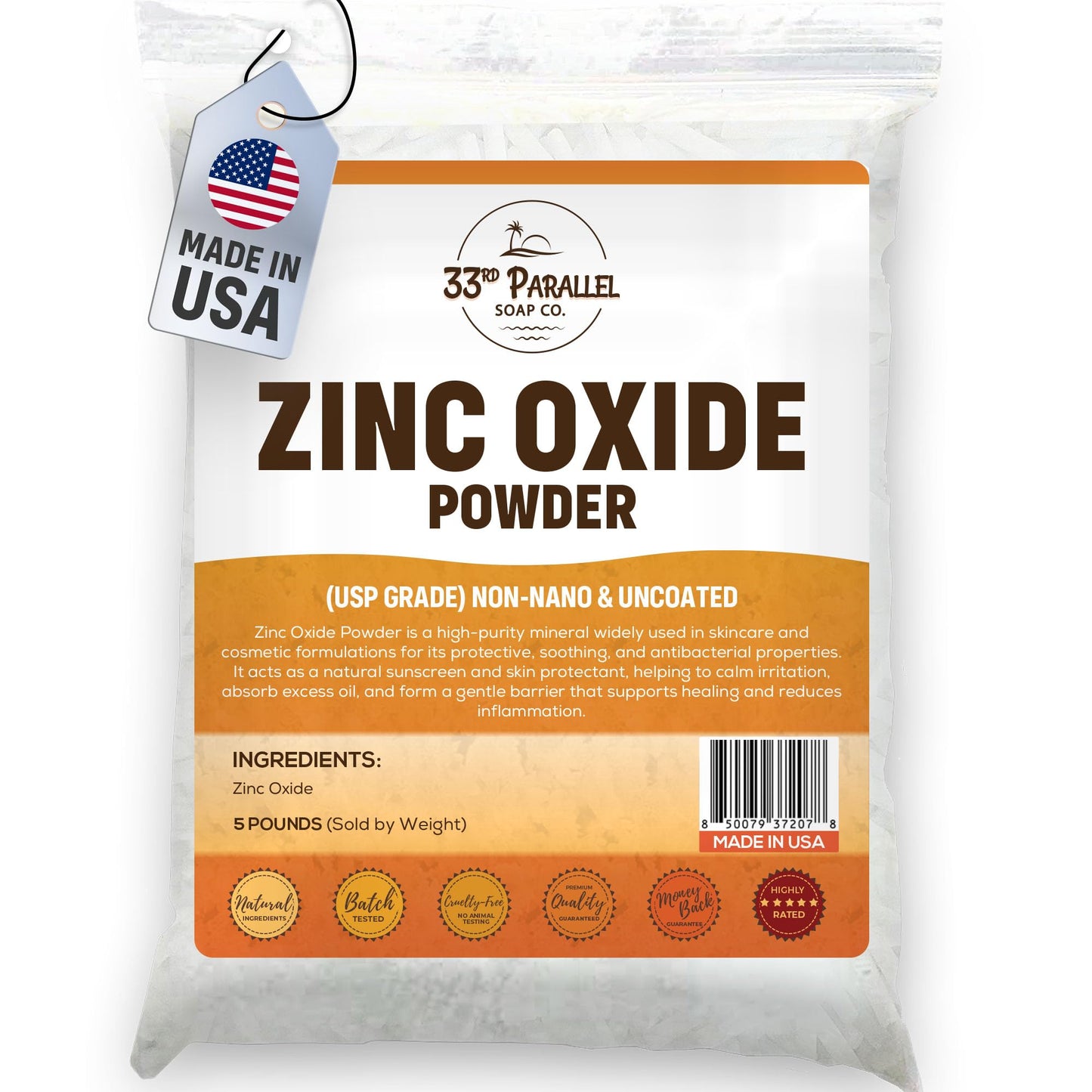 33RD PARALLEL SOAP CO. Zinc Oxide Powder USP Grade Non-Nano & Uncoated, 80 Ounces