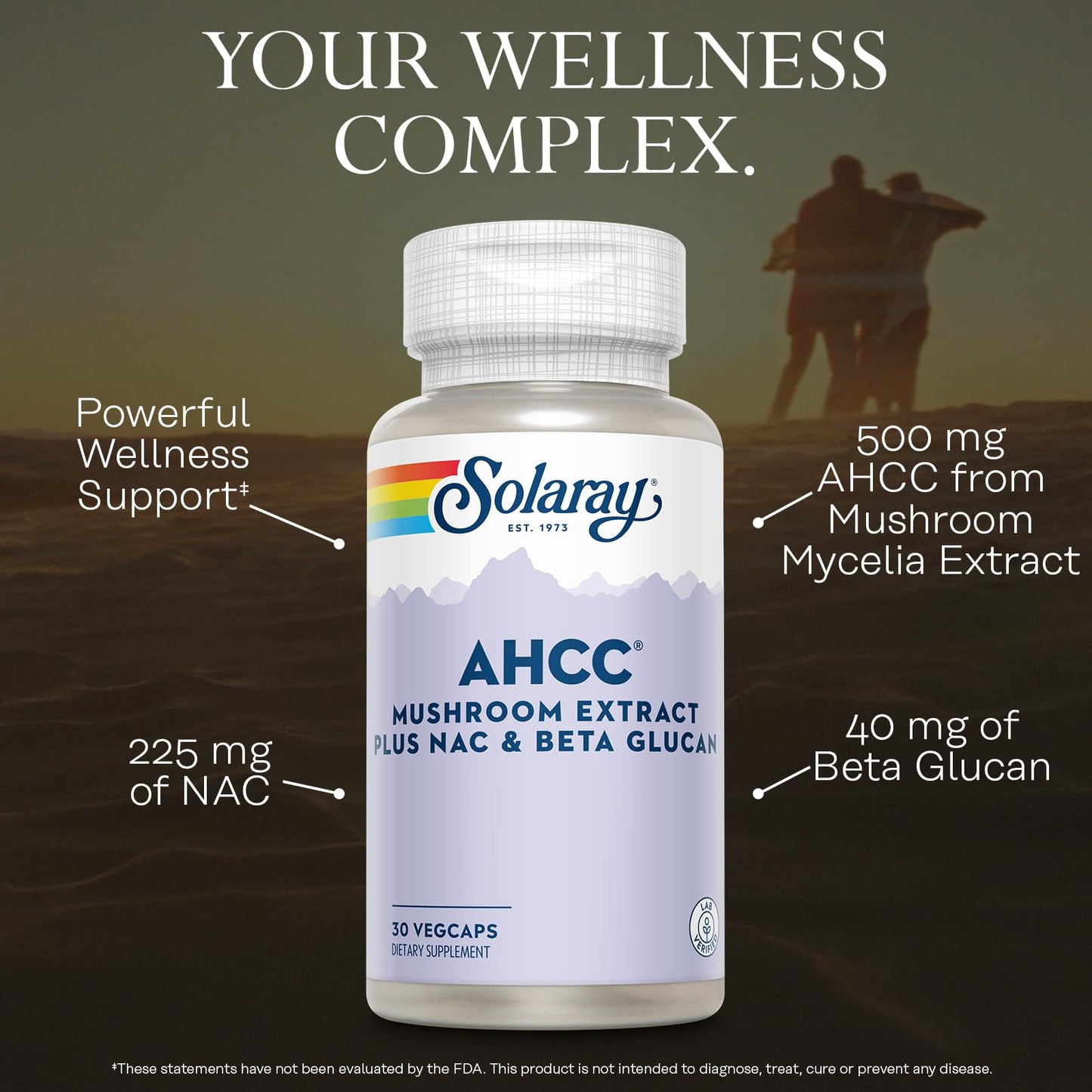 SOLARAY AHCC Mushroom Complex with NAC and Beta Glucan Capsule, 30 Count