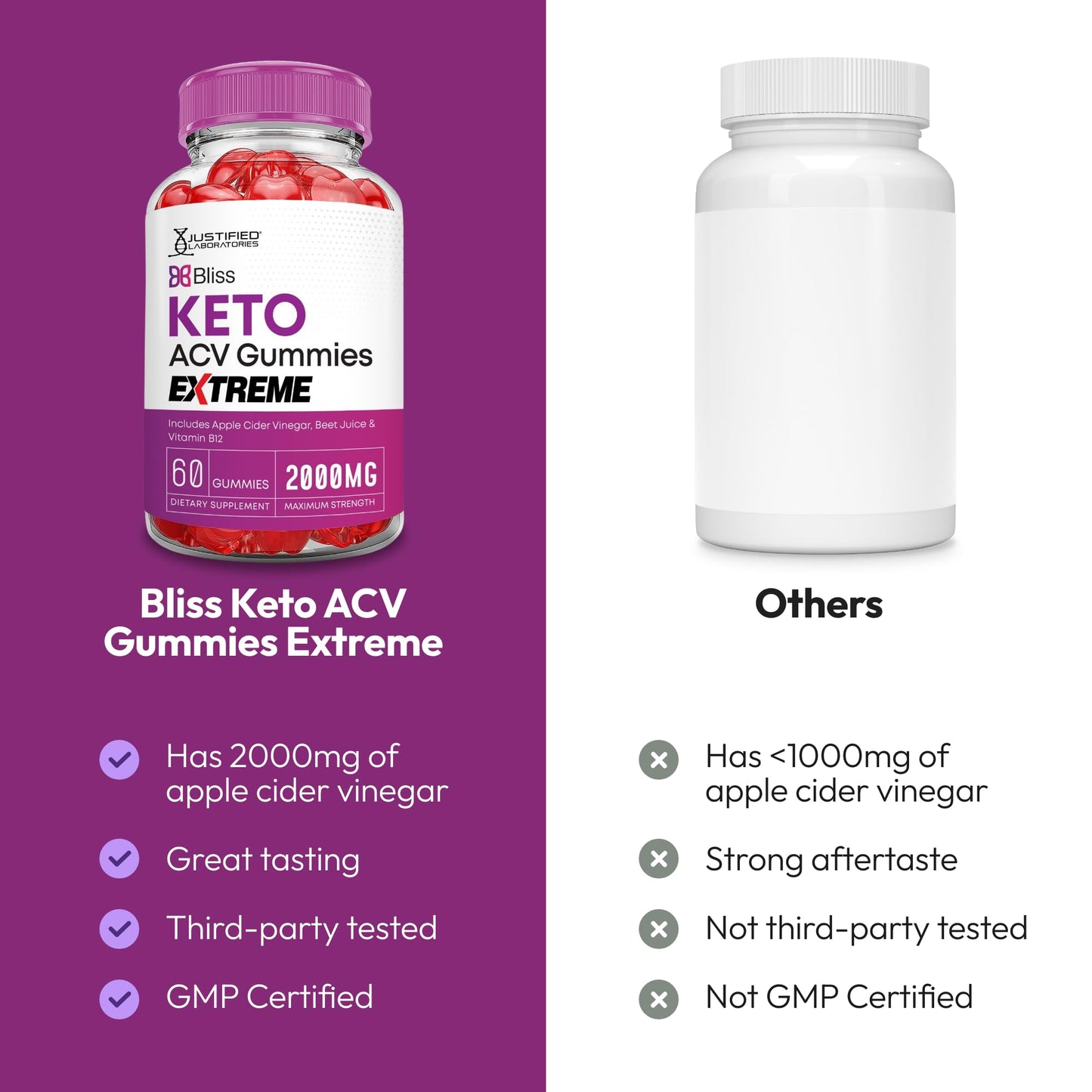 Justified Laboratories Bliss Keto ACV Gummies Extreme (2000 mg) - 120 Gummies