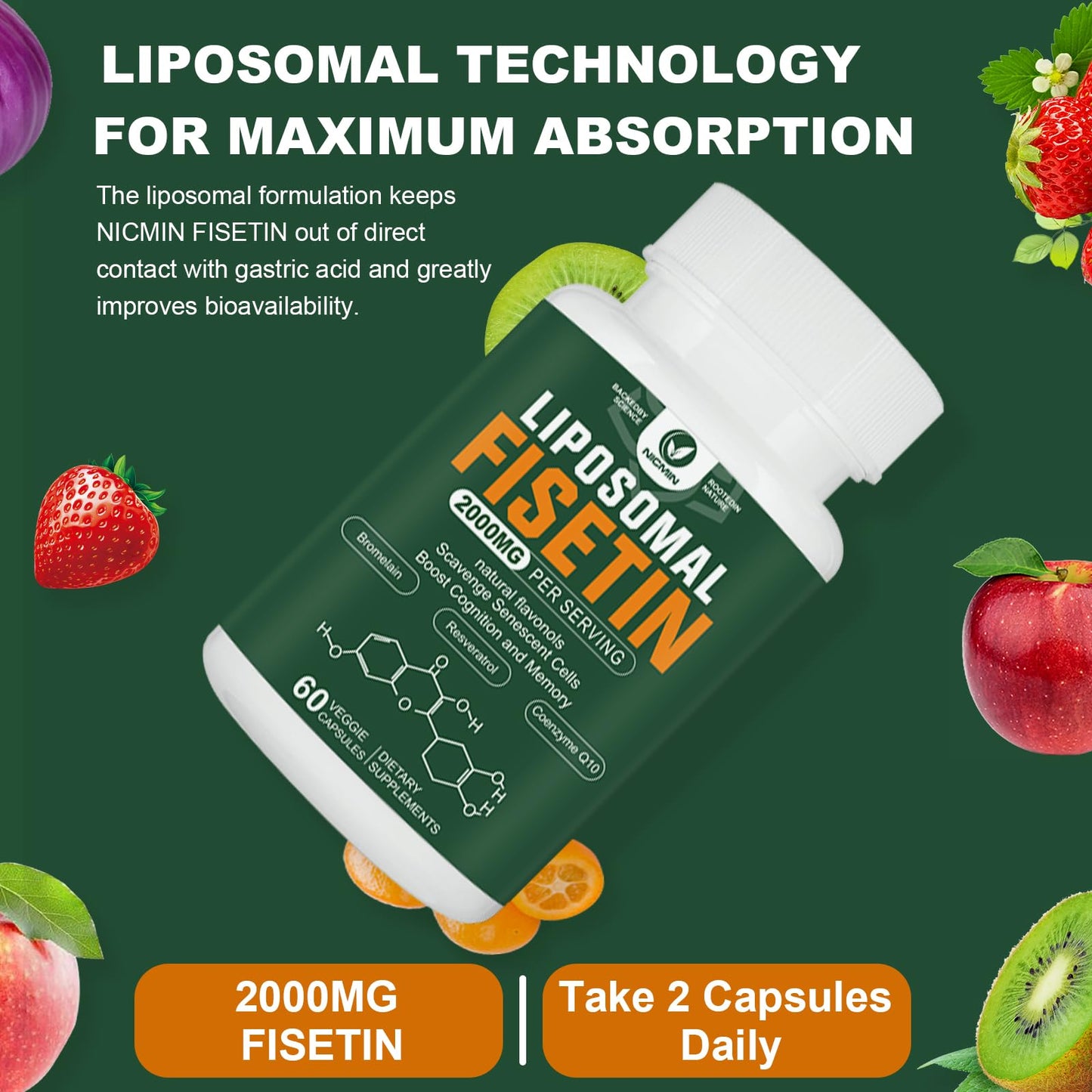 NICMIN Liposomal Fisetin Supplement 180 Capsules