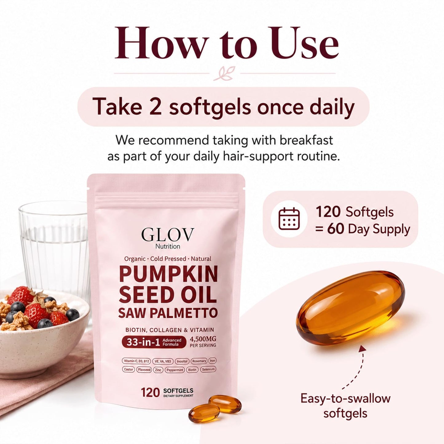 Glov Organic Pumpkin Seed Oil Capsules 60 Count
