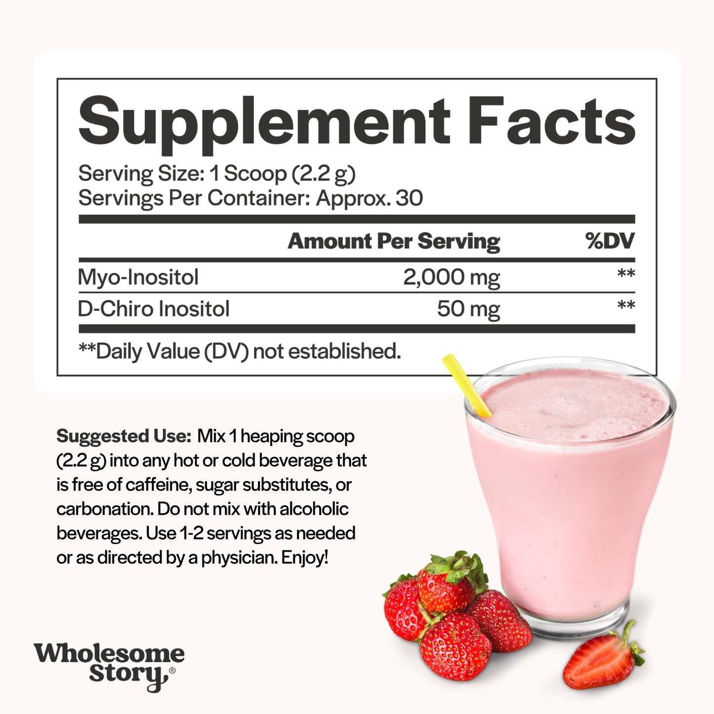 Wholesome Story Myo-Inositol & D-Chiro Inositol Supplement Powder 30 Servings