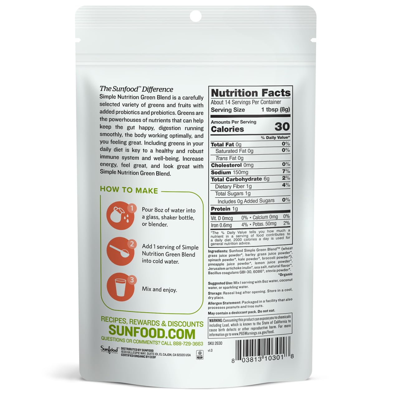 Sunfood Superfoods Green Blend Organic Powder, 4 oz