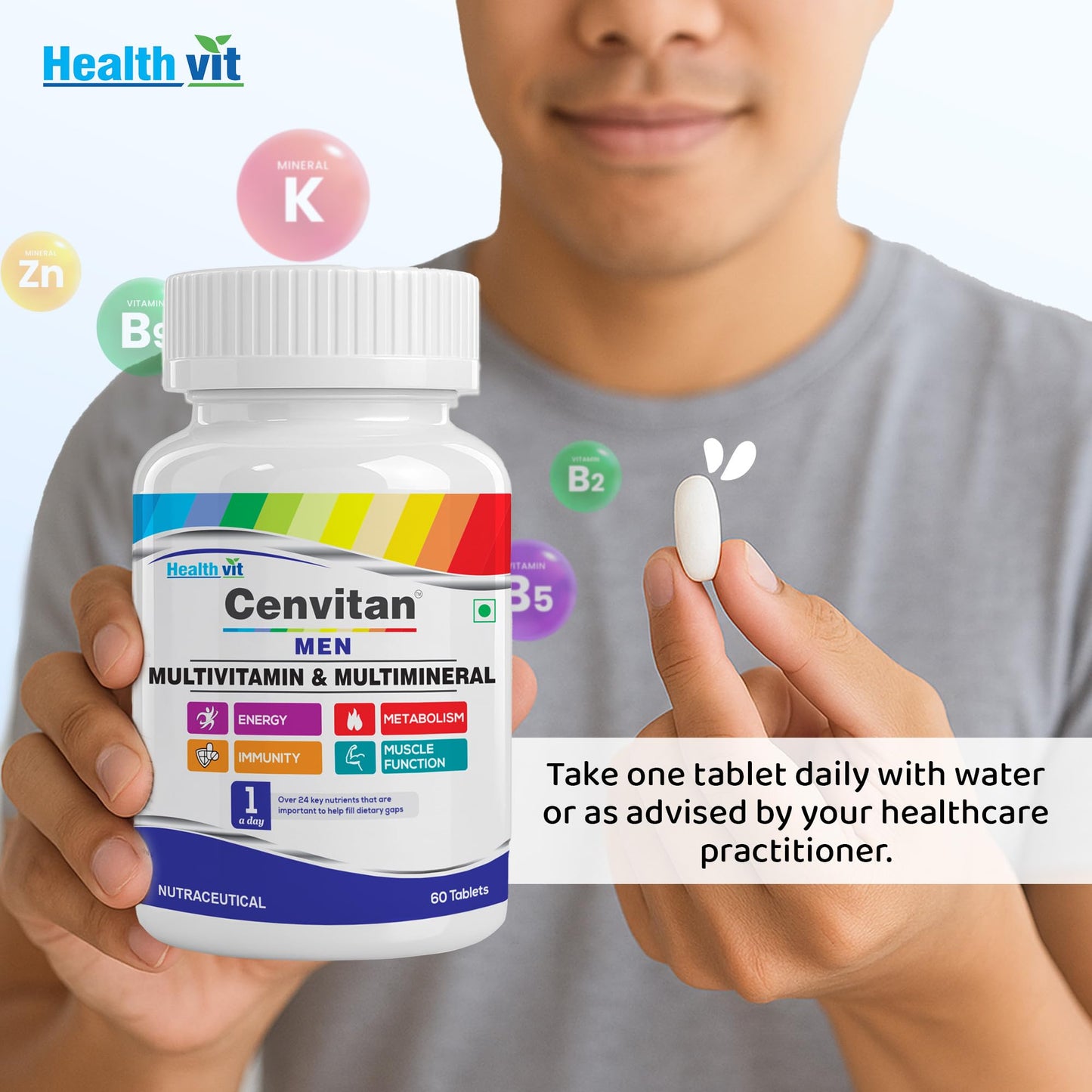 Healthvit Cenvitan Men Multivitamins and Multiminerals Tablets, 60 Tablets