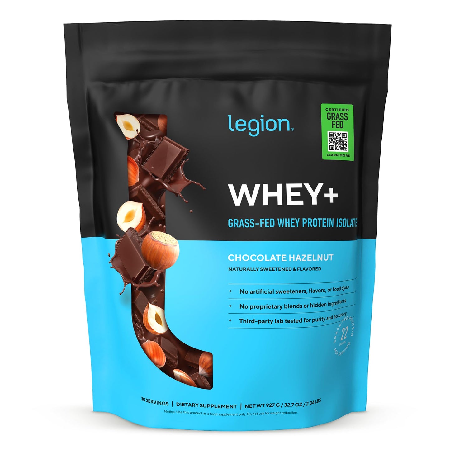 LEGION Whey+ Protein Whey Isolate Powder, Chocolate Hazelnut, 30 Servings
