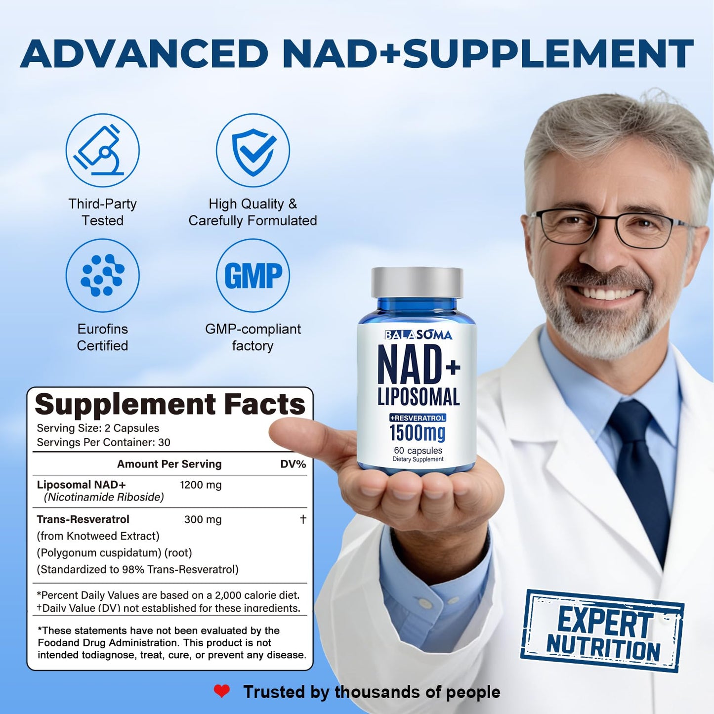 Balasoma Liposomal NAD+ Nicotinamide Riboside with Resveratrol Capsules, 60 Capsules