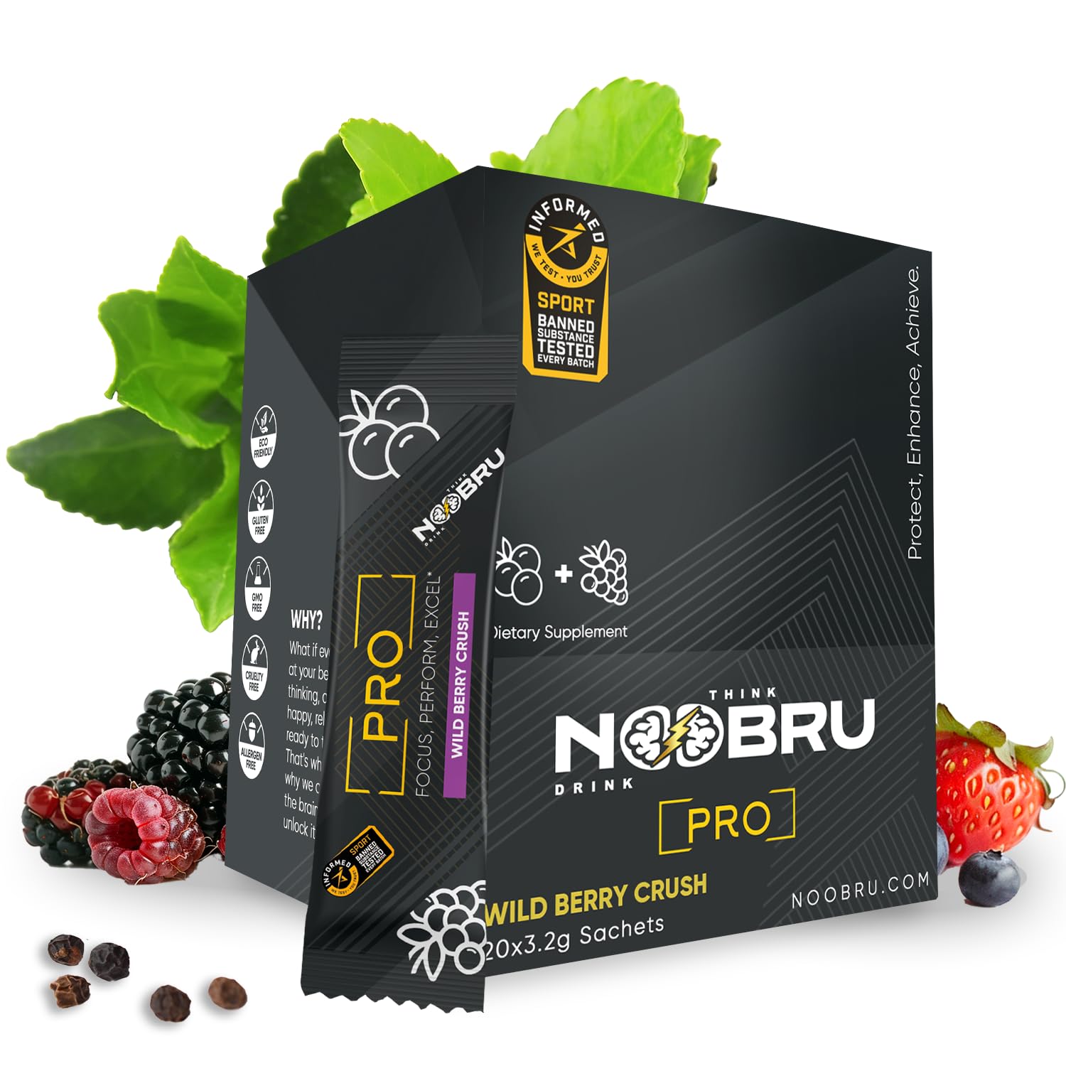 Noobru Pro Brain & Nootropic Supplement Powder, 20 Servings