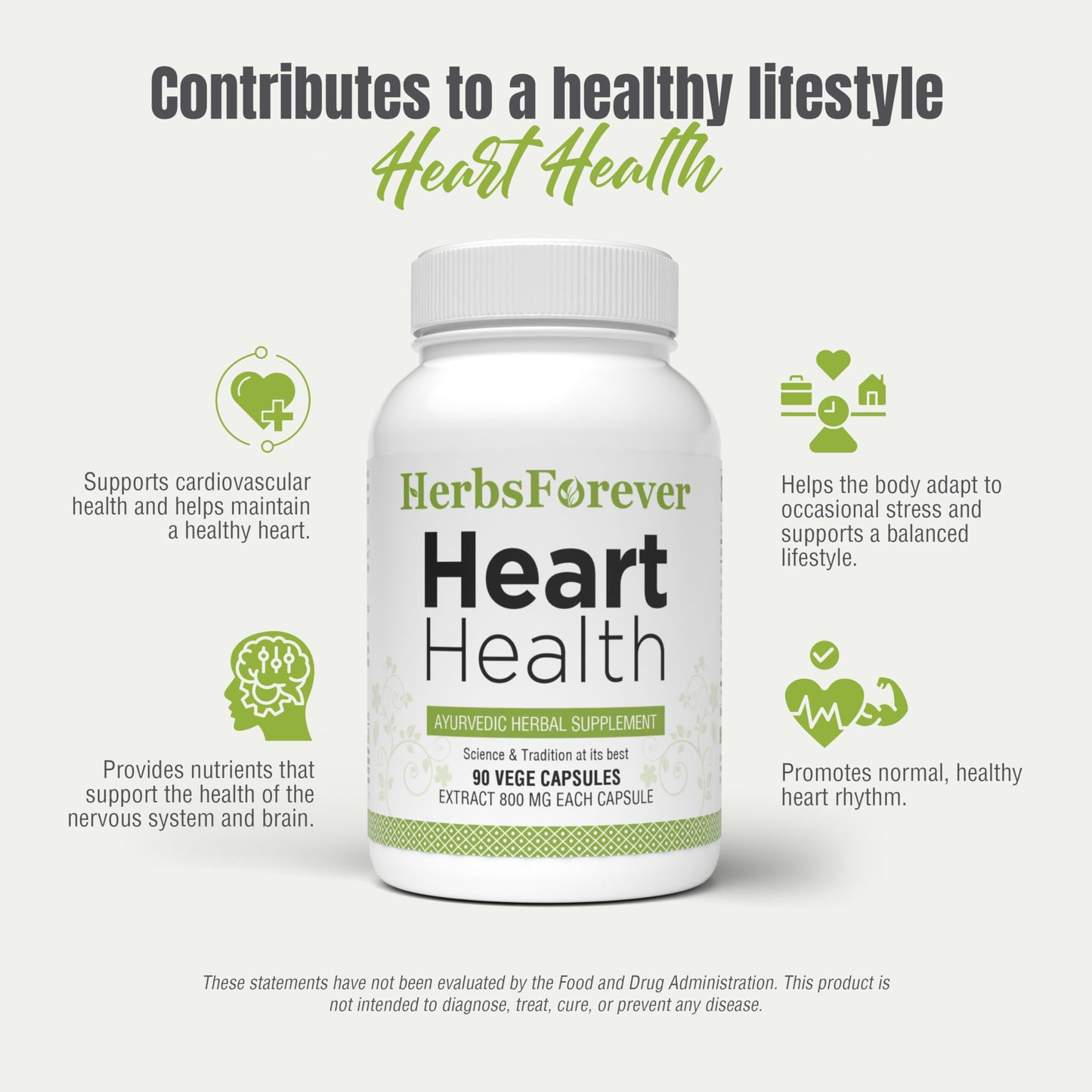Herbsforever Heart Health - Cardiovascular Support, Heart Wellness, Anti-Stress with Ashwagandha, Guggulipid, Terminalia Arjuna, Cinnamon, Garlic, Indian Gooseberry + 13 Herb Extracts, 90 Veg Capsules