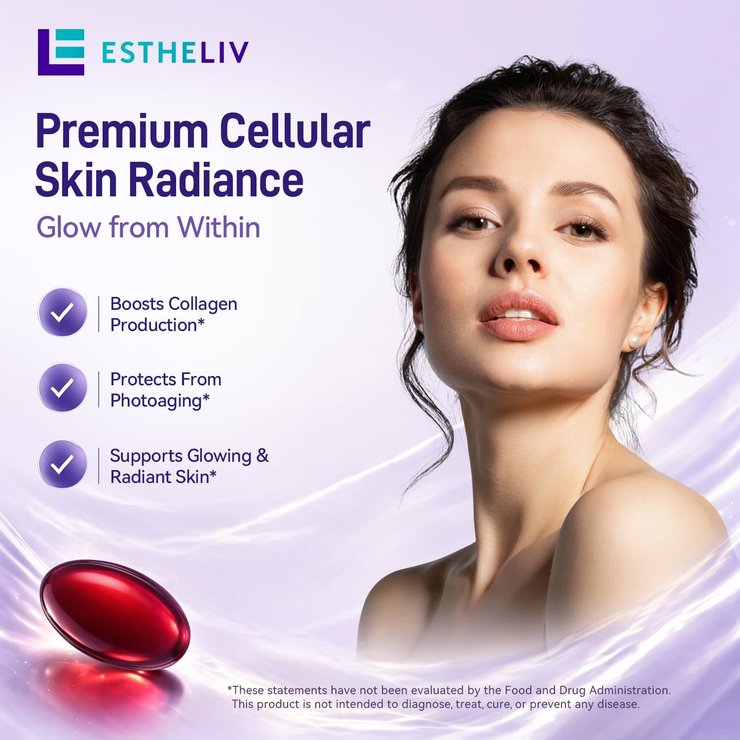 ESTHELIV Premium Cellular Skin Radiance Veggie Softgels, 60 Count