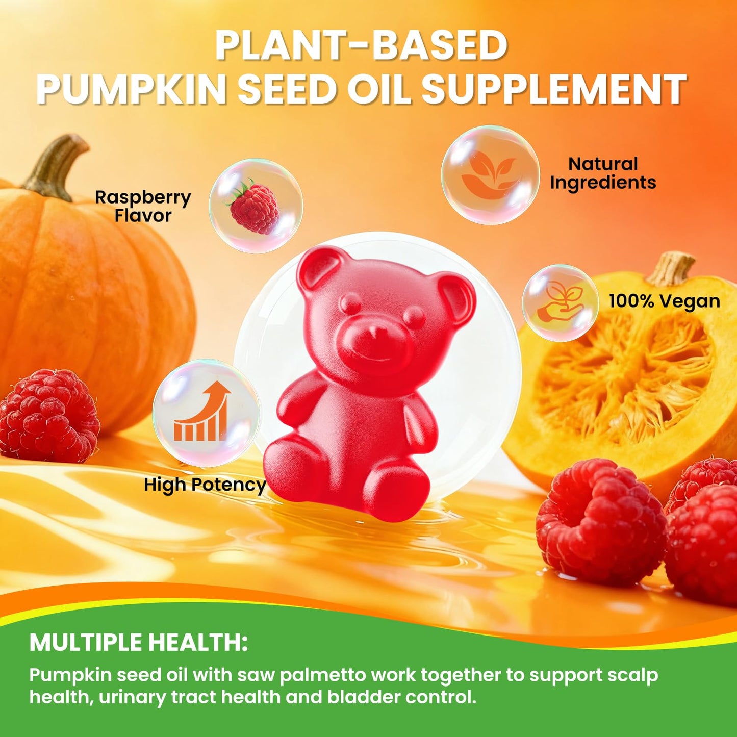 GGMMUU Pumpkin Seed Oil Gummies with Saw Palmetto, Raspberry, 60 Count
