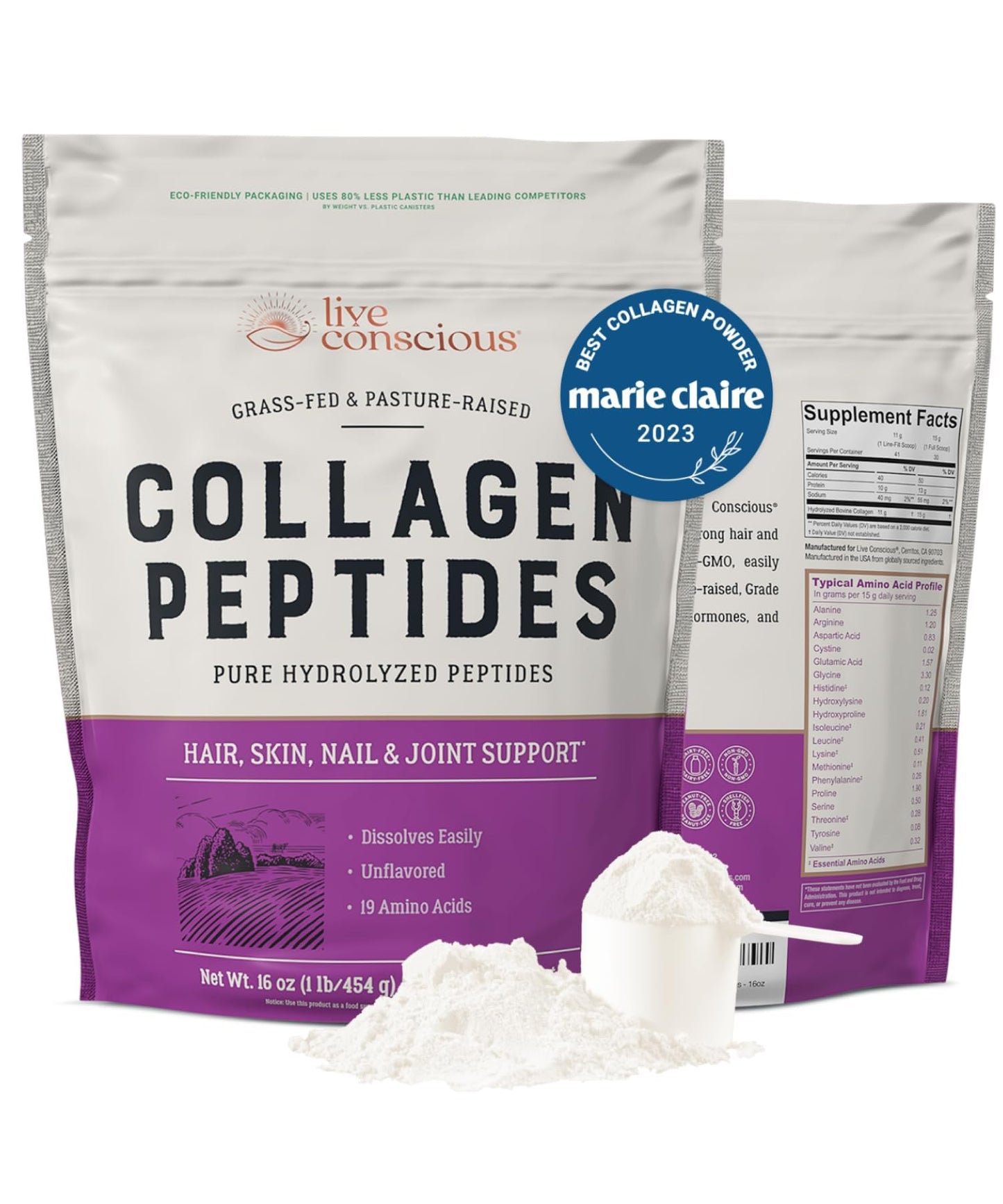Live Conscious Collagen Peptides Powder, 32 Servings