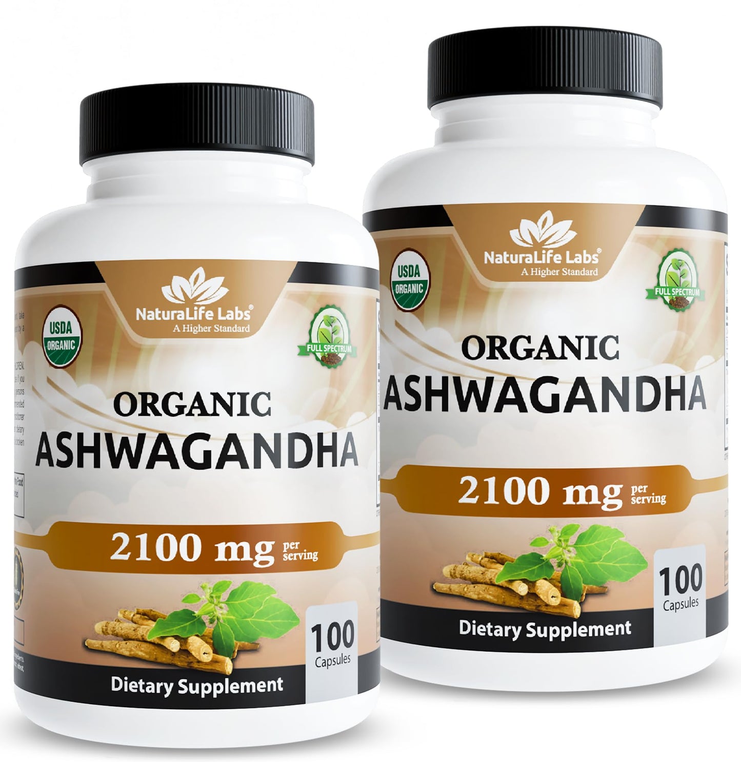 NaturaLife Labs Organic Ashwagandha 2100 mg per Serving – Full Spectrum Root Powder and Standardized Extract (Withanolides) Capsules, 200