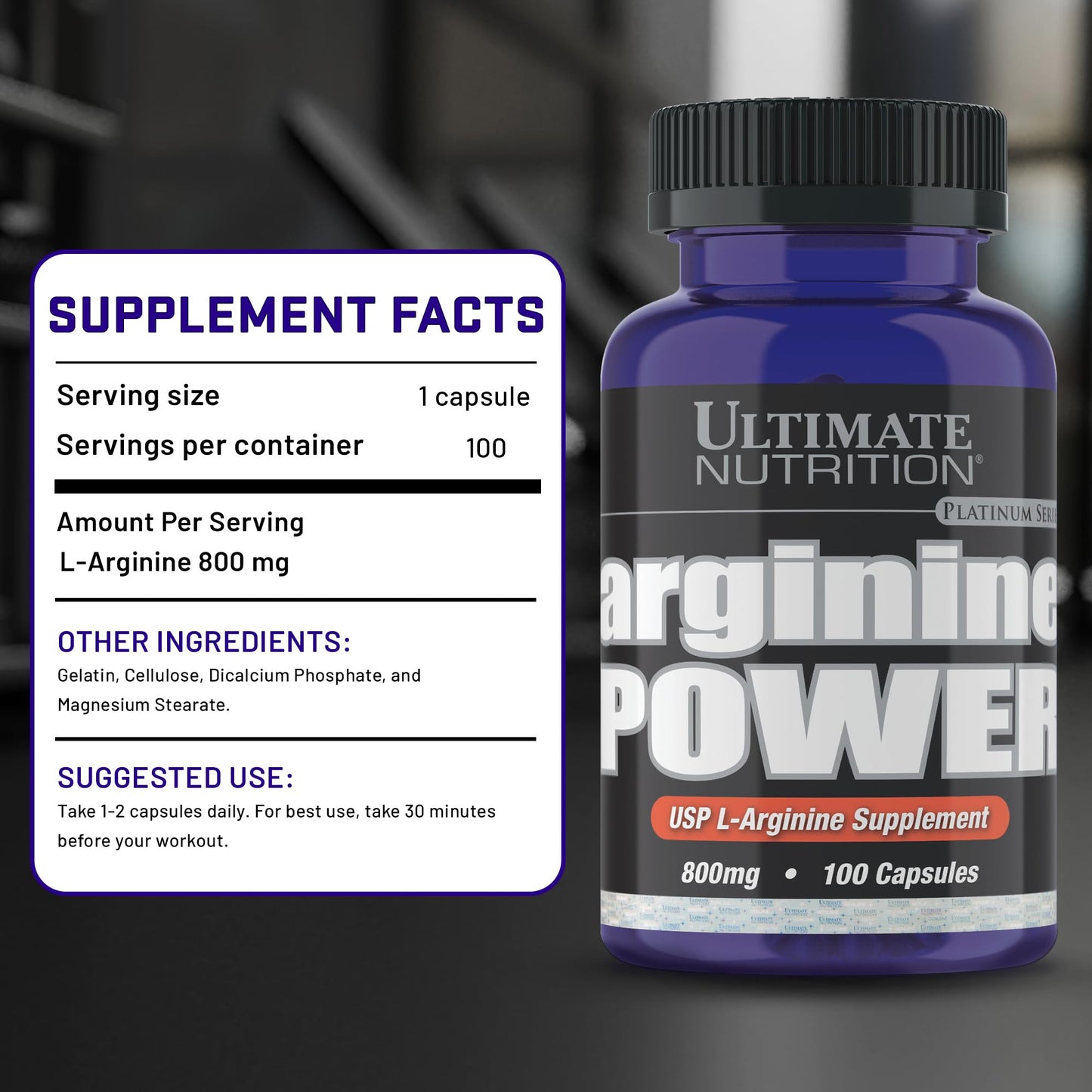 Ultimate Nutrition Arginine Power Supplement Capsules, 100 Capsules