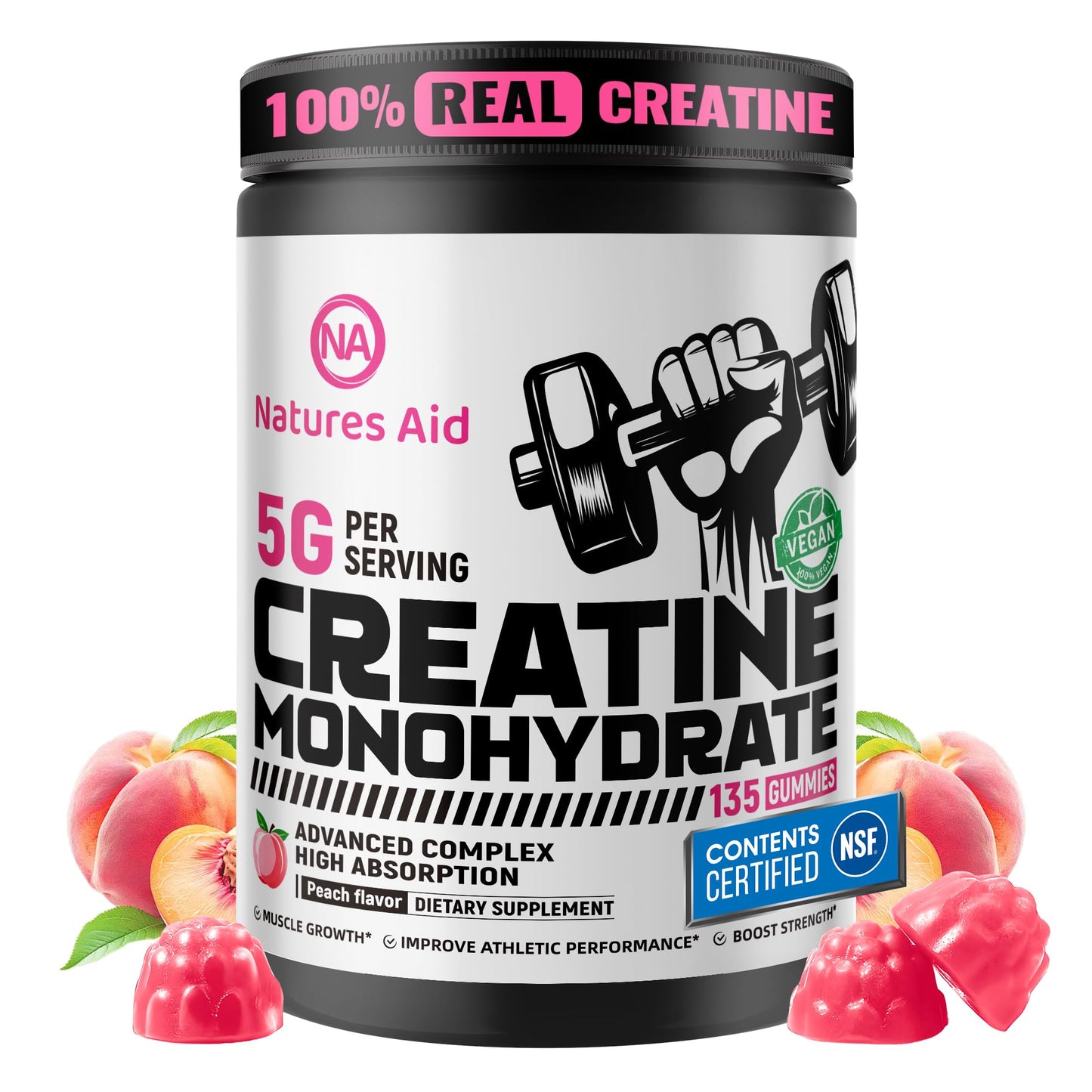 Natures Aid Creatine Monohydrate Gummies, 135 Count