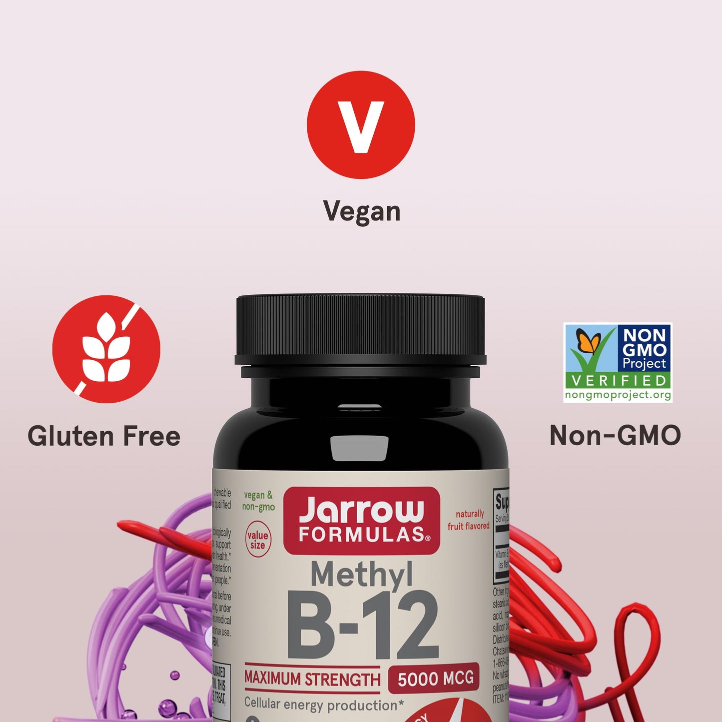 Jarrow Formulas Methyl Vitamin B-12 5000 mcg Cellular Energy Chewable 90 Tablets