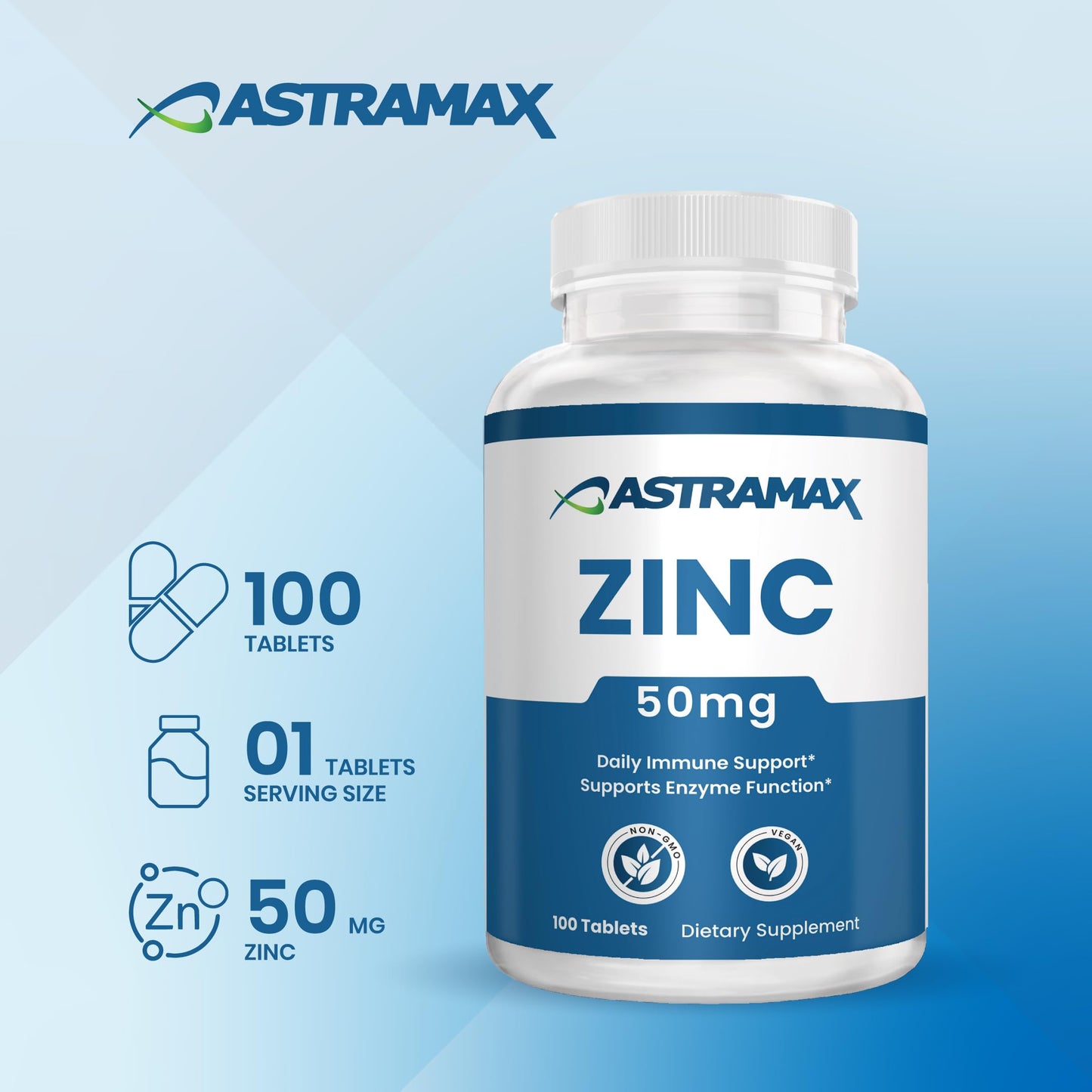 Astramax Zinc 50mg High Potency Immune Support Tablet, 100 Count