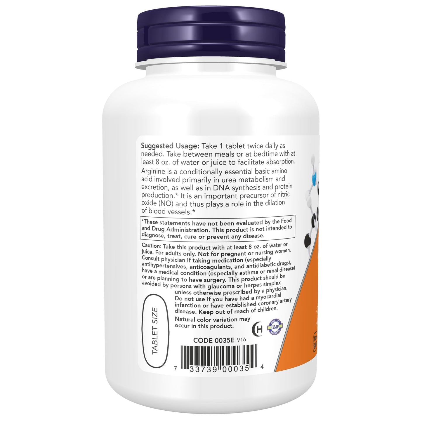 NOW L-Arginine 1000 mg Nitric Oxide Precursor, 120 Tablets