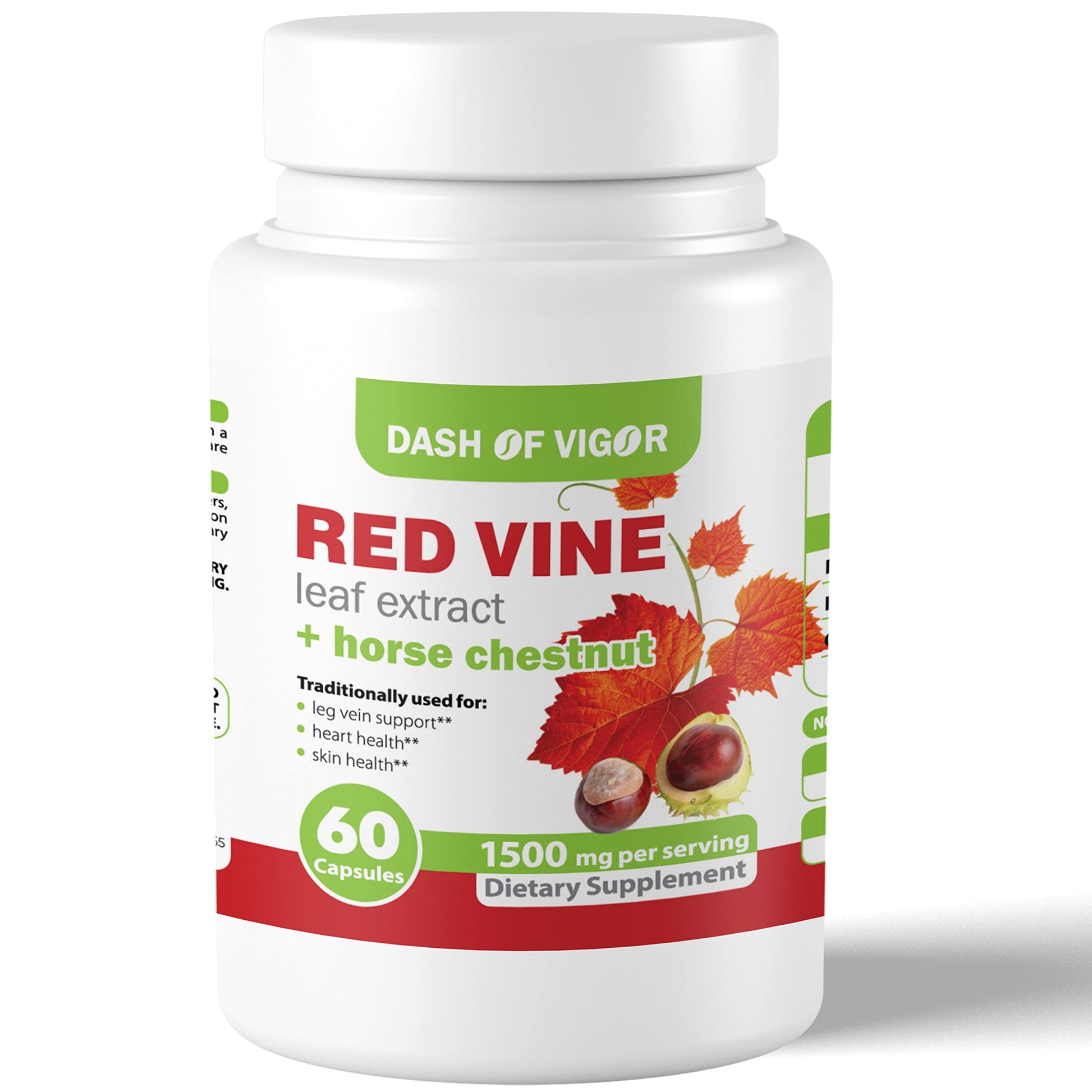 DASH OF VIGOR DOFV Red Vine Leaf Extract (Vitis Vinifera) and Horse Chestnut Extract, Red Vine Extract 1500 mg Capsules, 60 Count