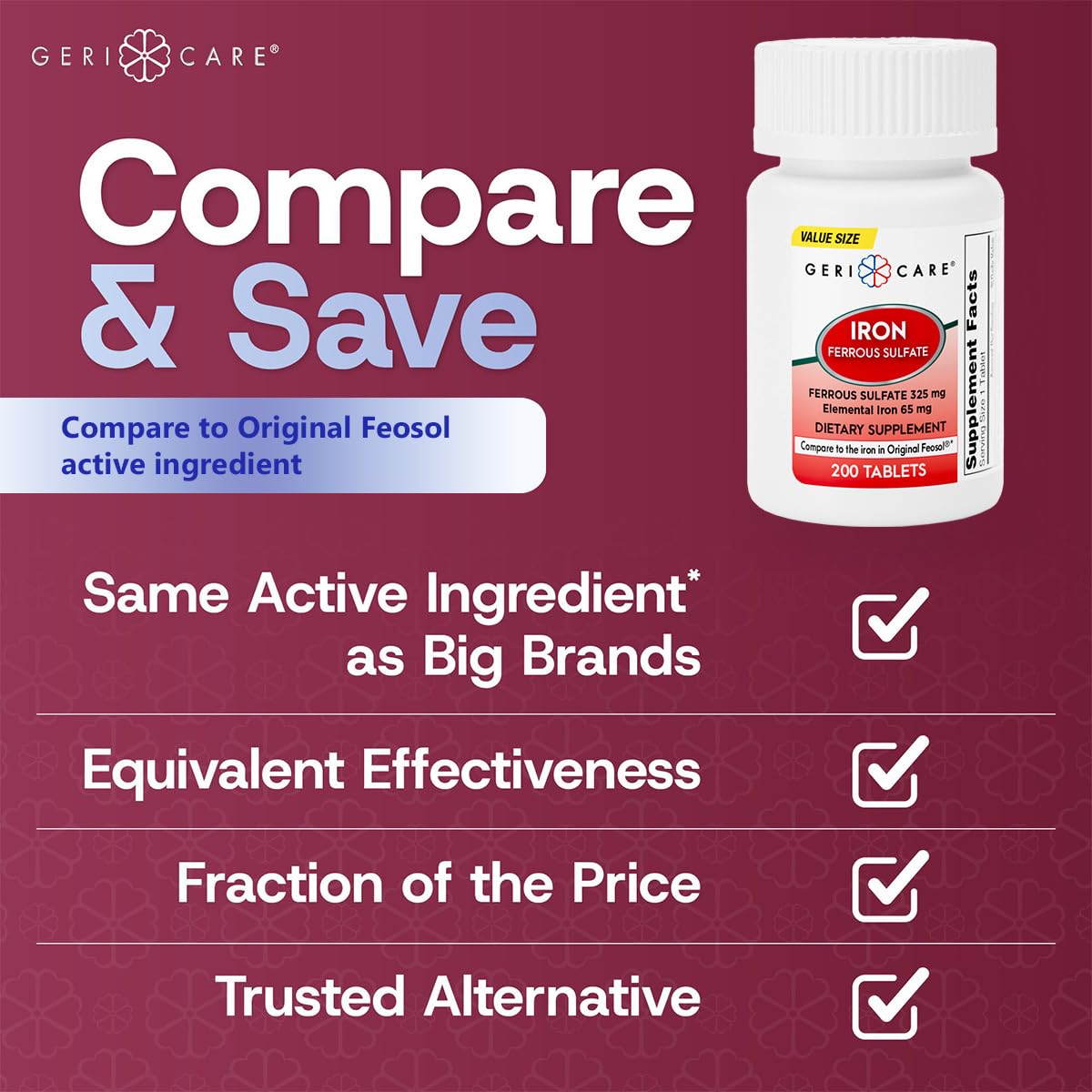 GeriCare Ferrous Sulfate Tablets 200 Count