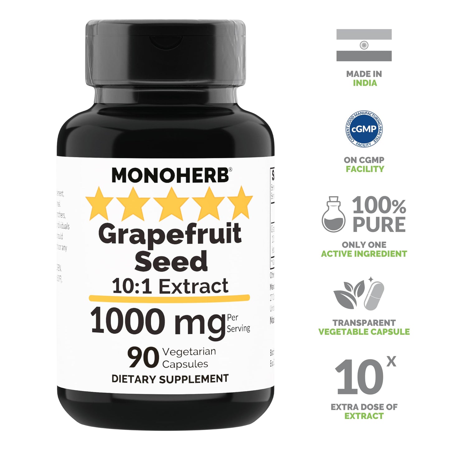 MONOHERB Grapefruit Seed Extract 1000 mg Capsule, 90 Count